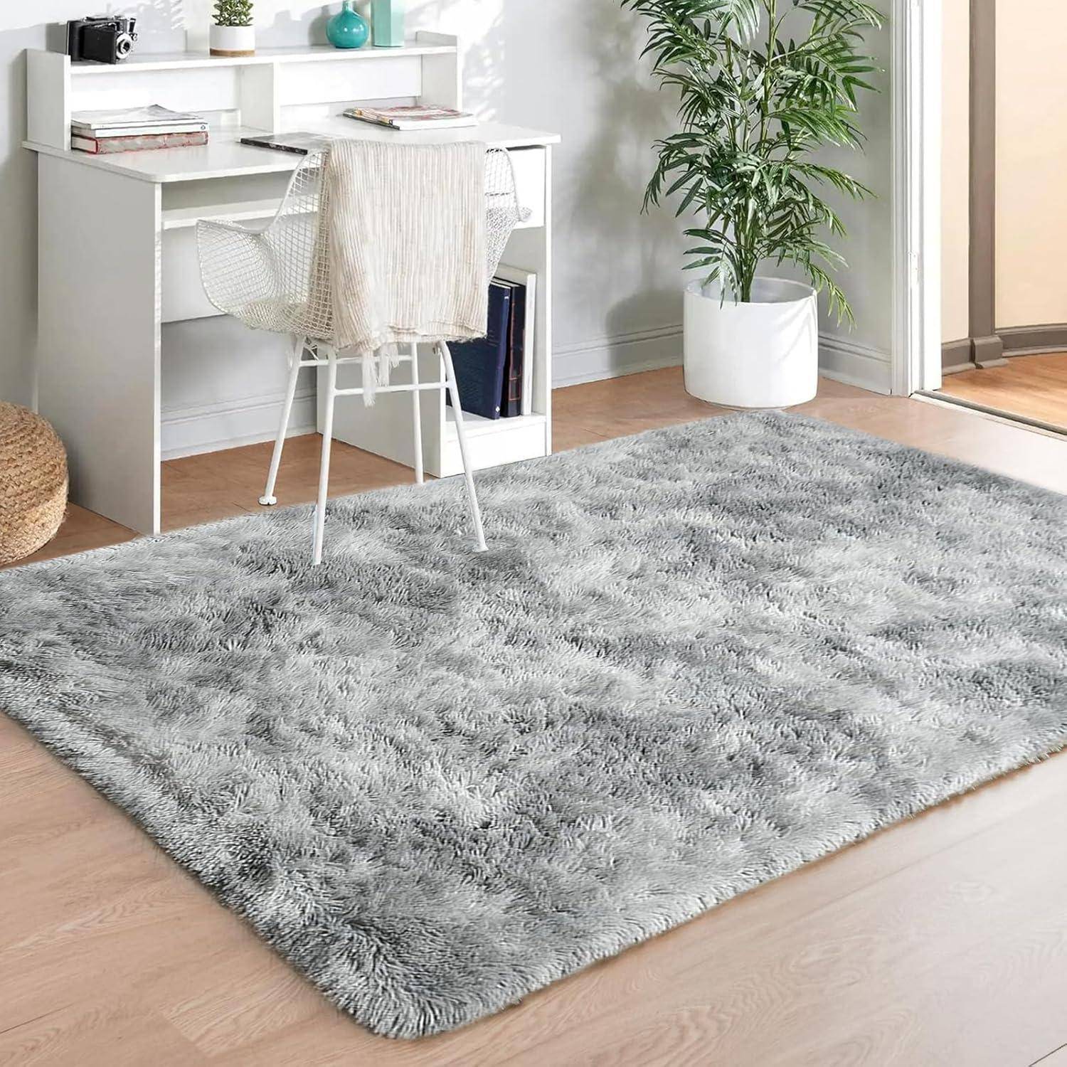 Teppich Rund Rutschfest Wohnzimmer 140 x 200 cm (Rechteckig) Grau Weiß