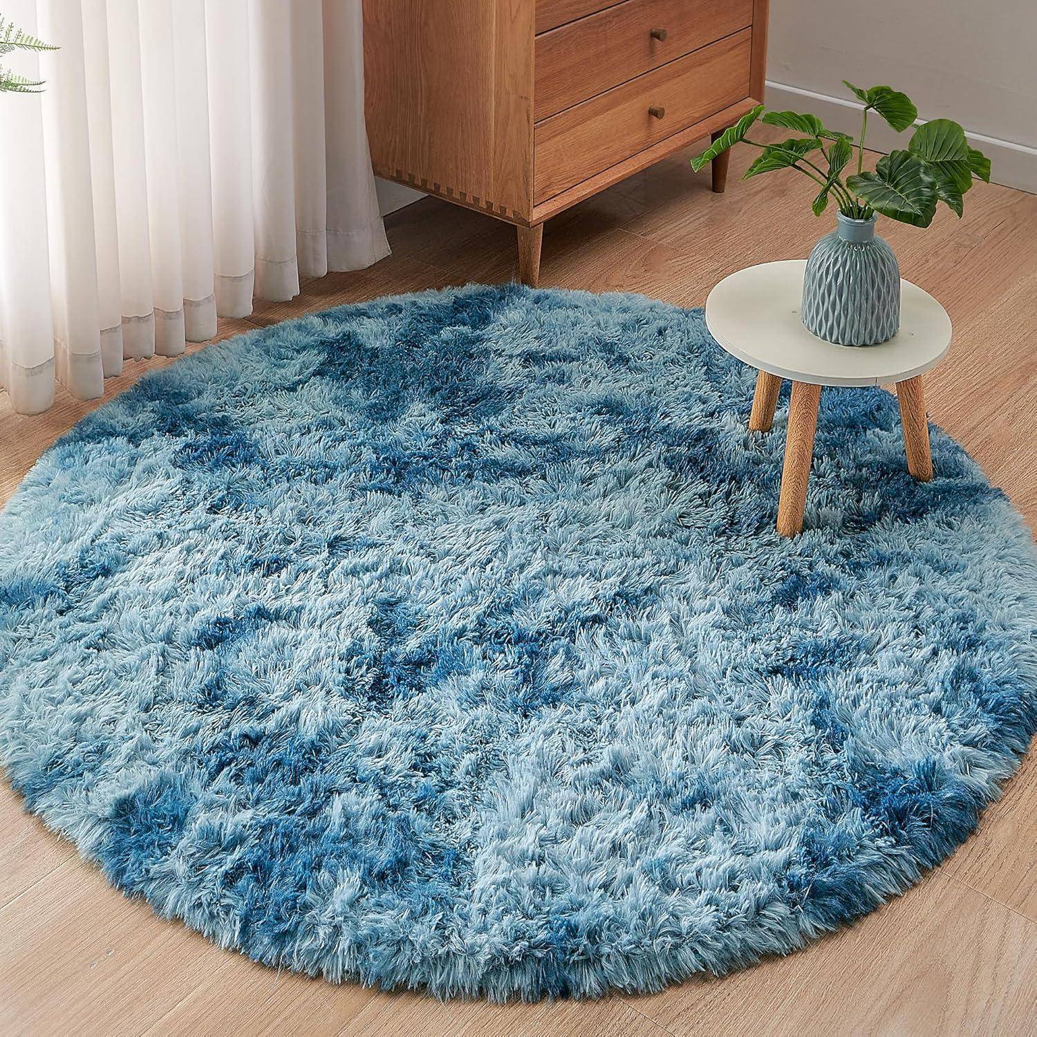 Teppich Rund Plüschteppich Kinderteppich Pfauenblau 150 x 150 cm