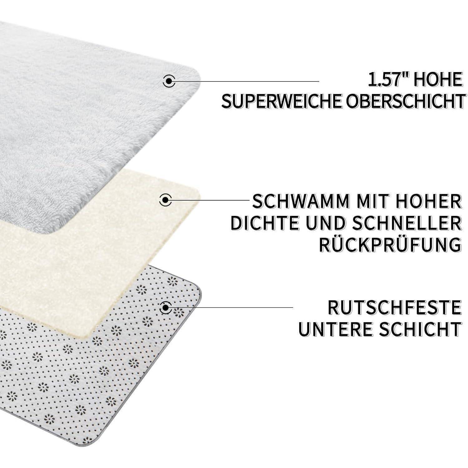 Teppich Hochflor grau 200x300 waschbar Weiß 200 x 300 cm Rechteckig