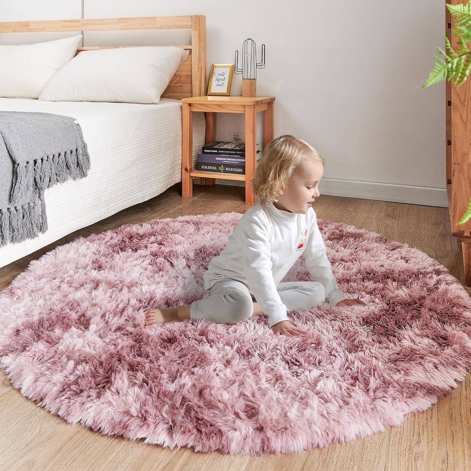 Rundteppich Plüschteppich Kinderteppich Mädchen Lila-rosa 200 x 200 cm