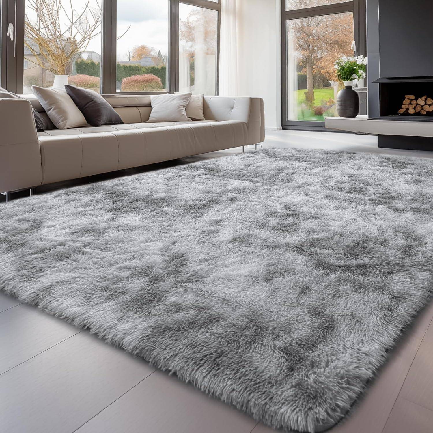 Teppich Hochflor Grau Waschbar Batik Hellgrau 120 x 160 cm Rechteckig