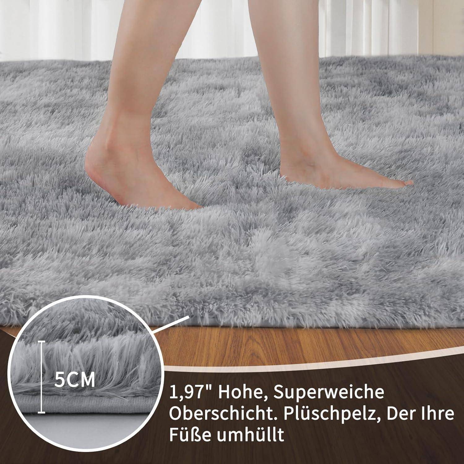 Teppich Hochflor Grau Waschbar Batik Hellgrau 120 x 160 cm Rechteckig