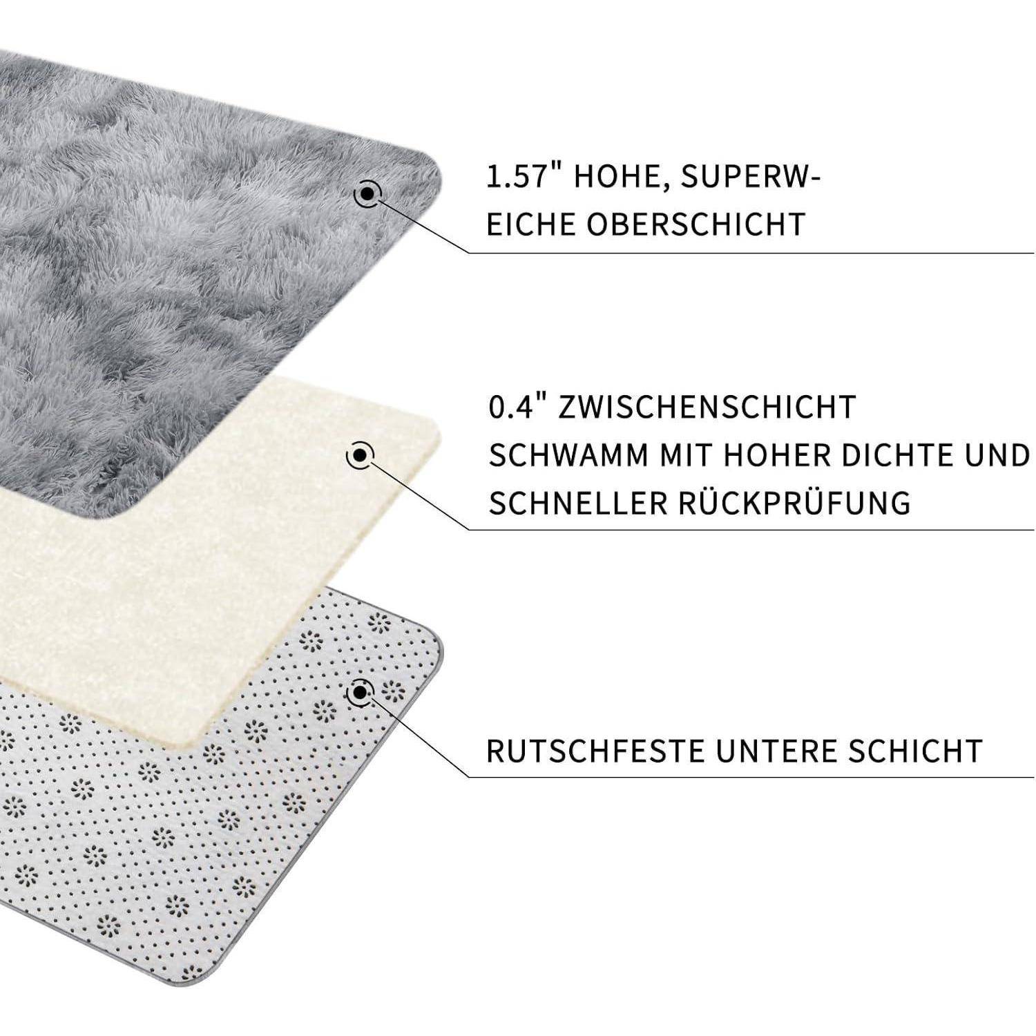 Teppich Hochflor Grau Waschbar Batik Hellgrau 120 x 160 cm Rechteckig