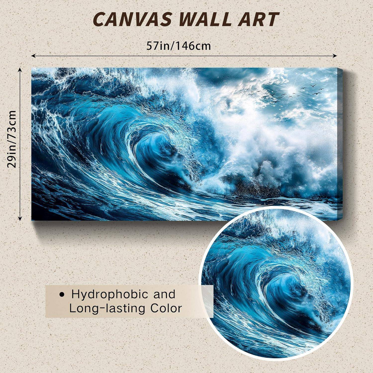 Leinwandbild Wellen Blau Landschaft XXL Raue Wellen 146L x 73B cm
