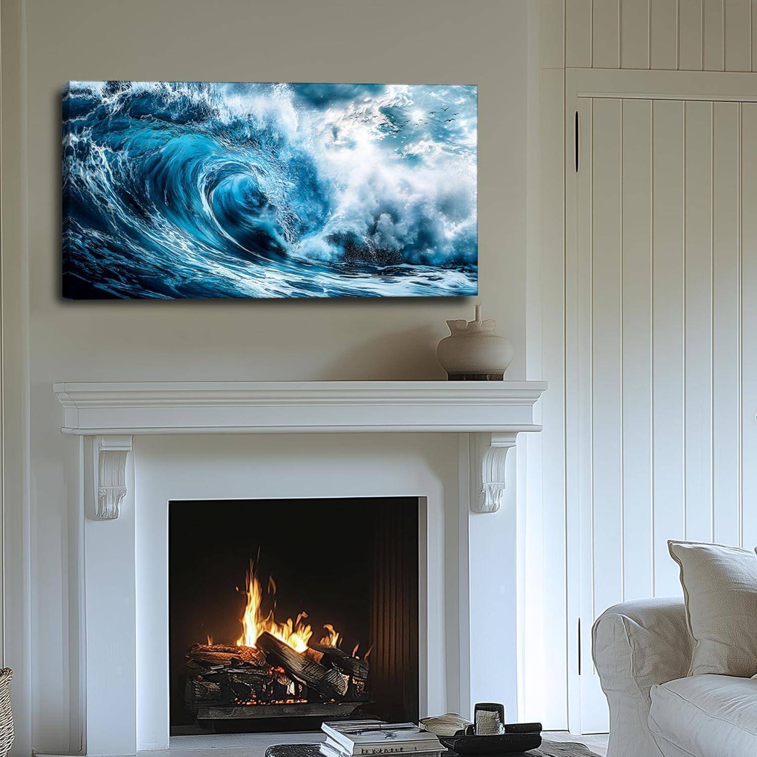 Leinwandbild Wellen Blau Landschaft XXL Raue Wellen 146L x 73B cm