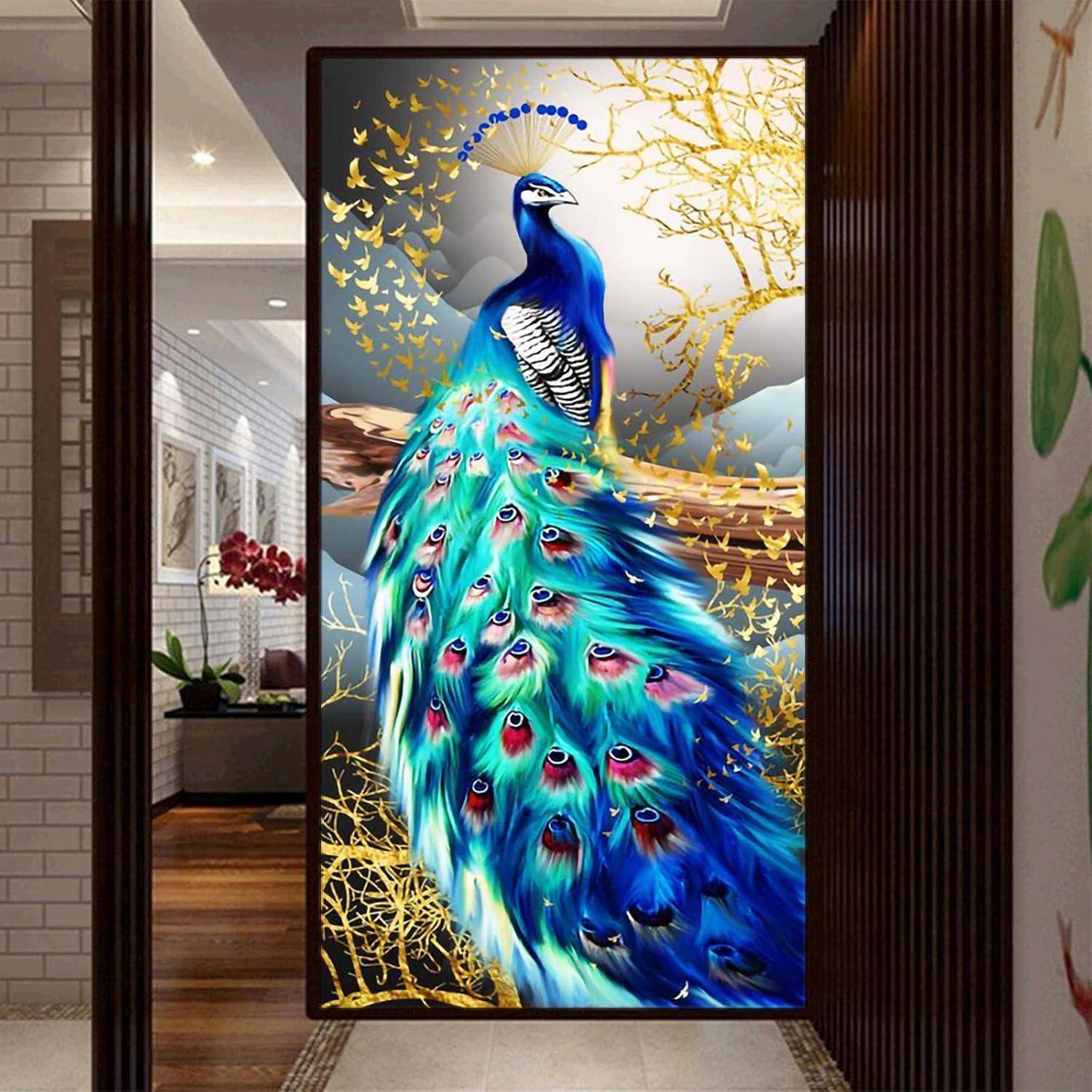 5D Diamond Painting Set Pfau XXL Full Drill Wanddekoration 90x40cm