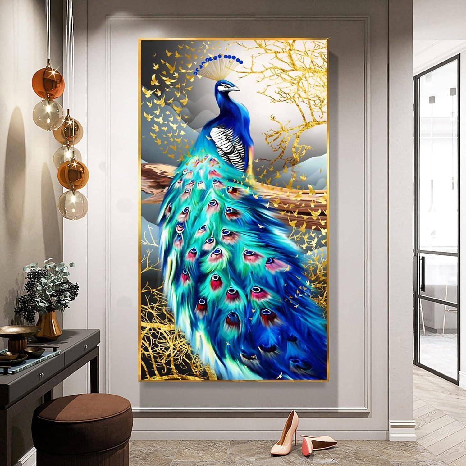 5D Diamond Painting Set Pfau XXL Full Drill Wanddekoration 90x40cm