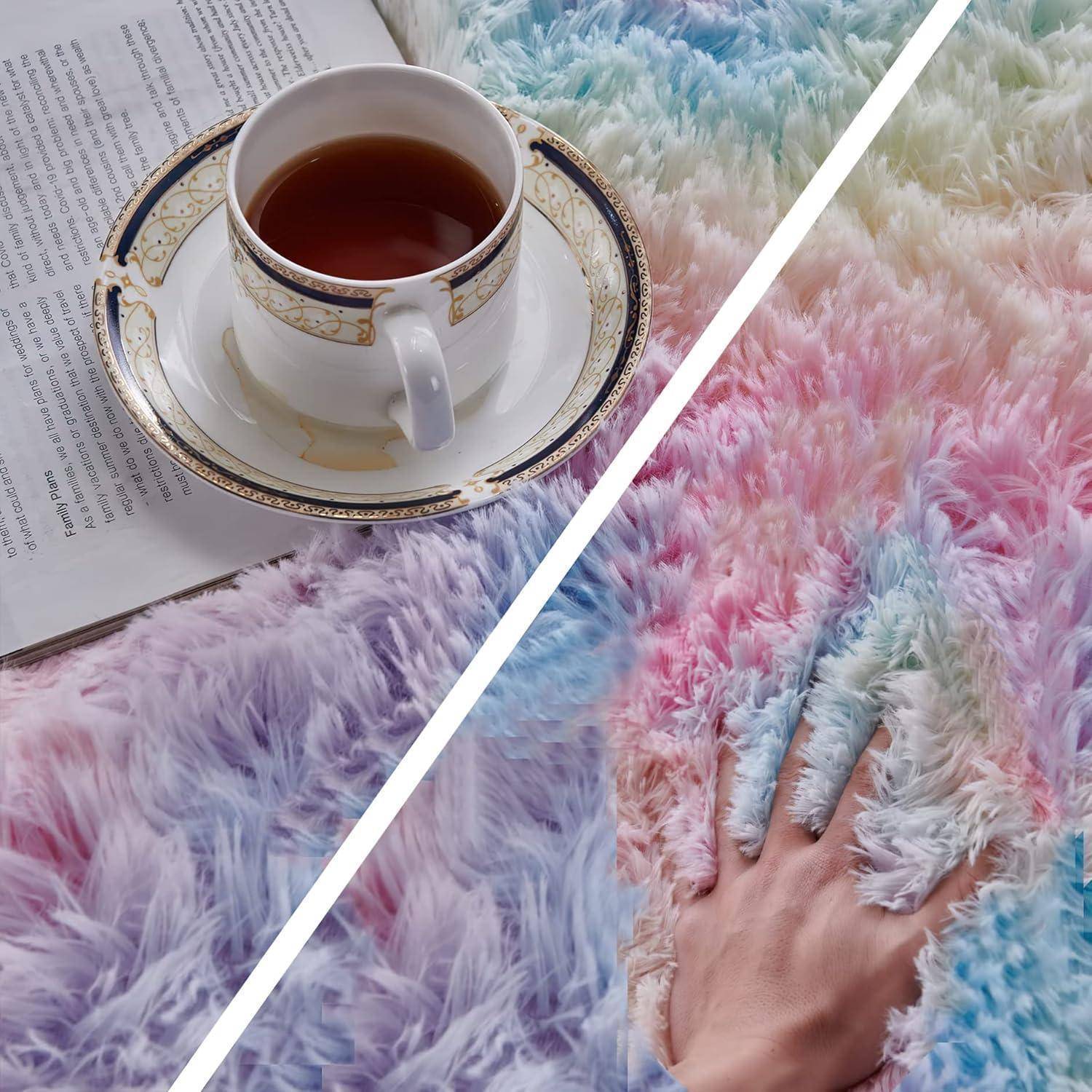 Teppich Hochflor Shaggy Wohnzimmer Flauschig Regenbogen 200 x 300 cm
