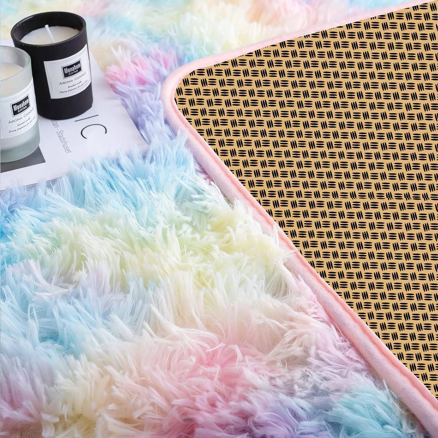 Teppich Hochflor Shaggy Wohnzimmer Flauschig Regenbogen 200 x 300 cm