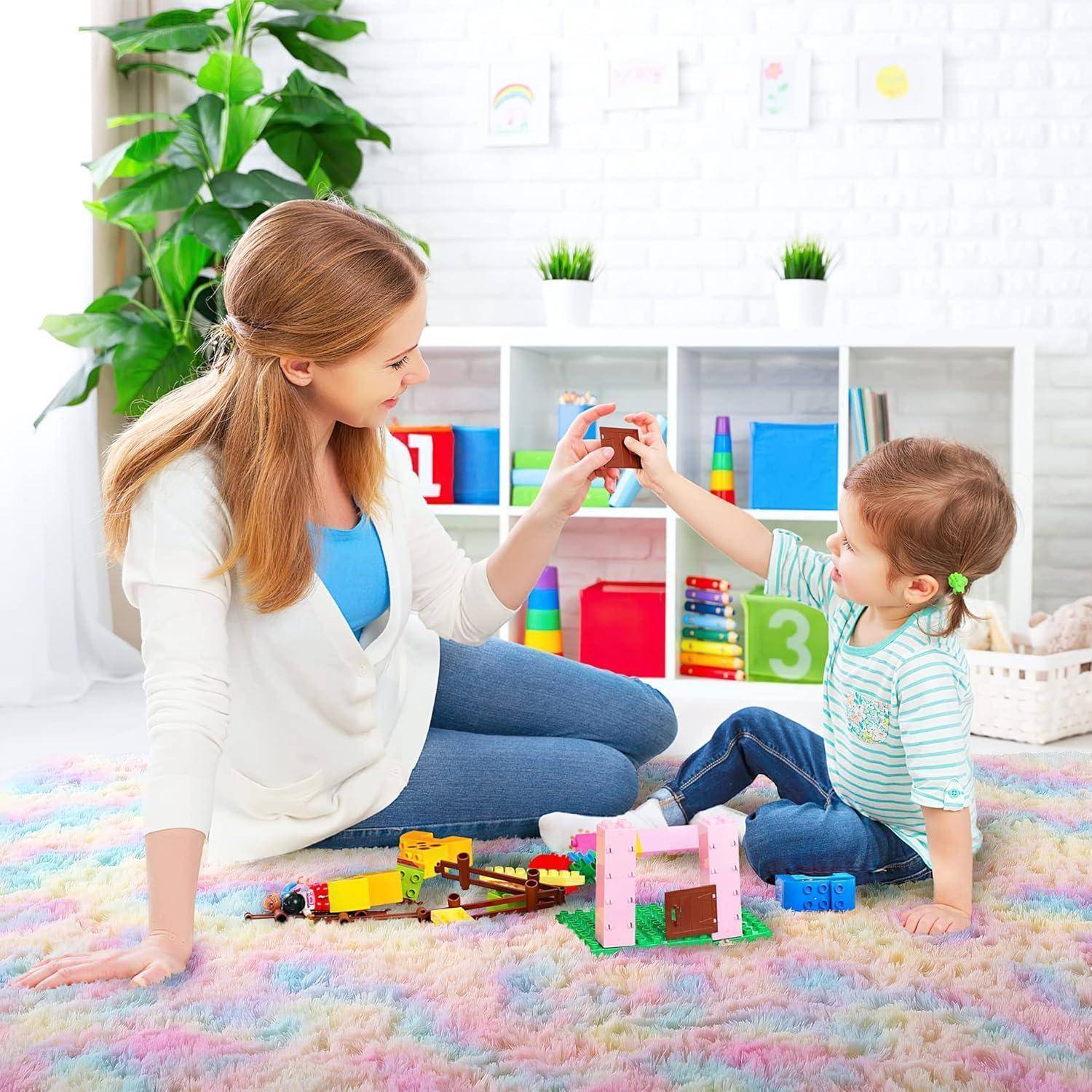 Teppich Hochflor Shaggy Wohnzimmer Flauschig Regenbogen 200 x 300 cm