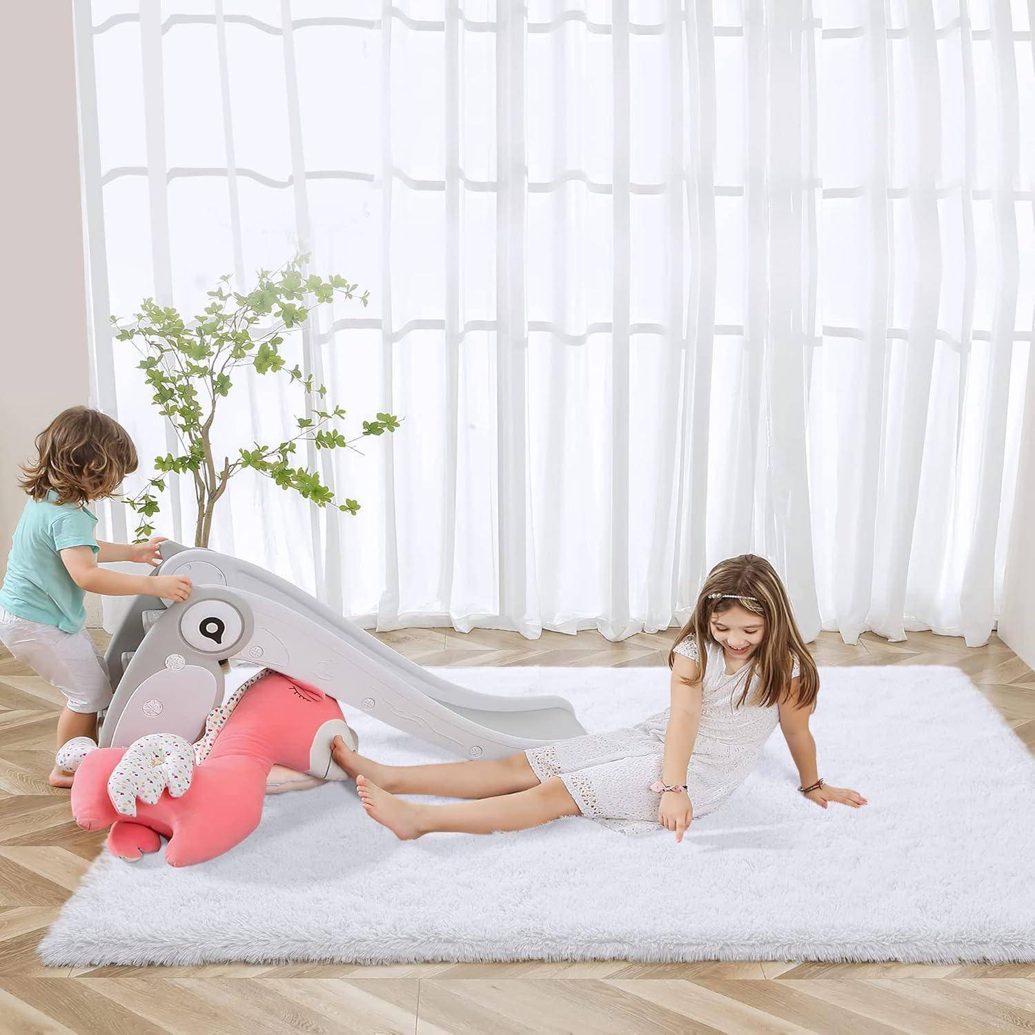 Teppich Hochflor Shaggy Flauschig Wohnzimmer Reines Weiß 120 x 160 cm