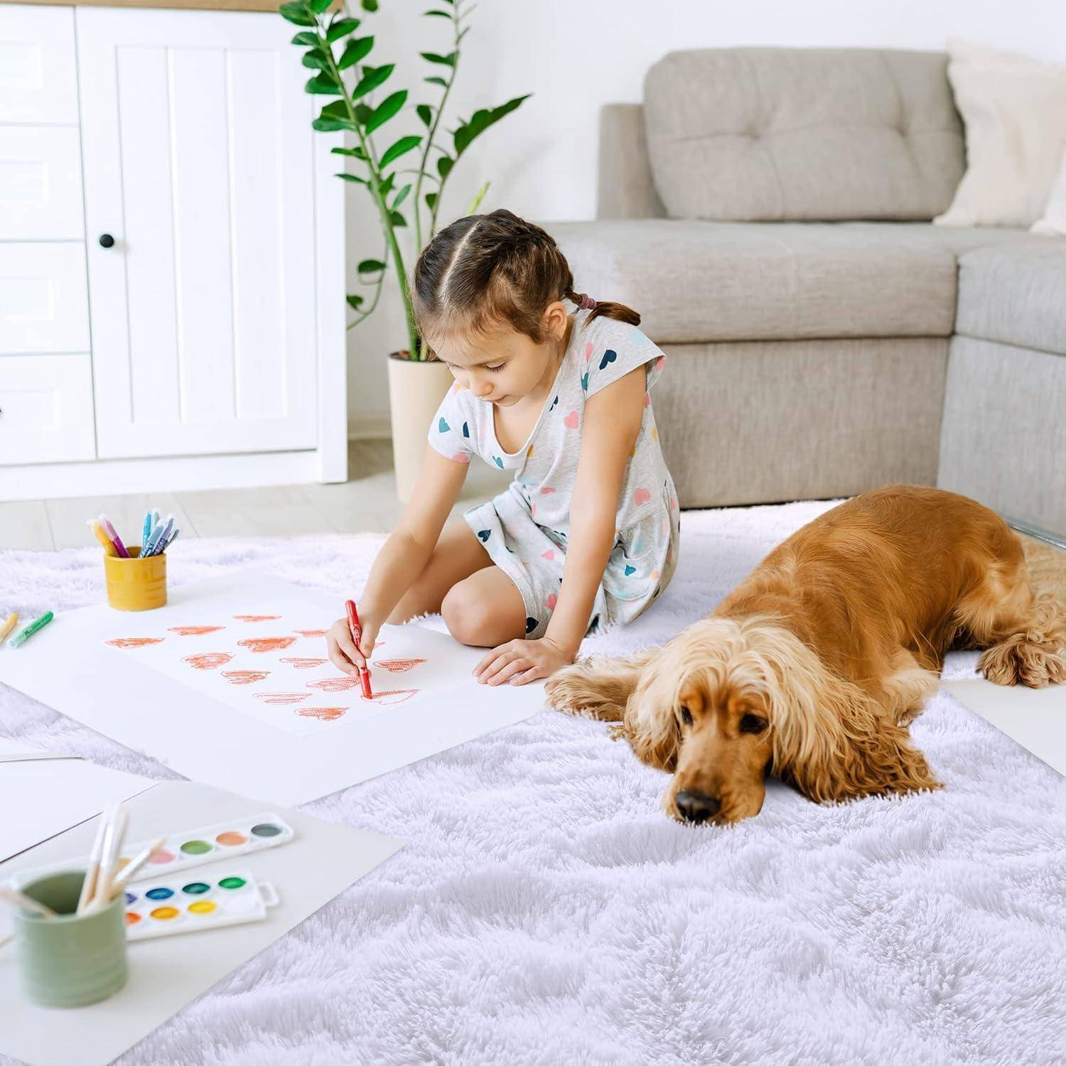 Teppich Hochflor Shaggy Flauschig Wohnzimmer Reines Weiß 120 x 160 cm
