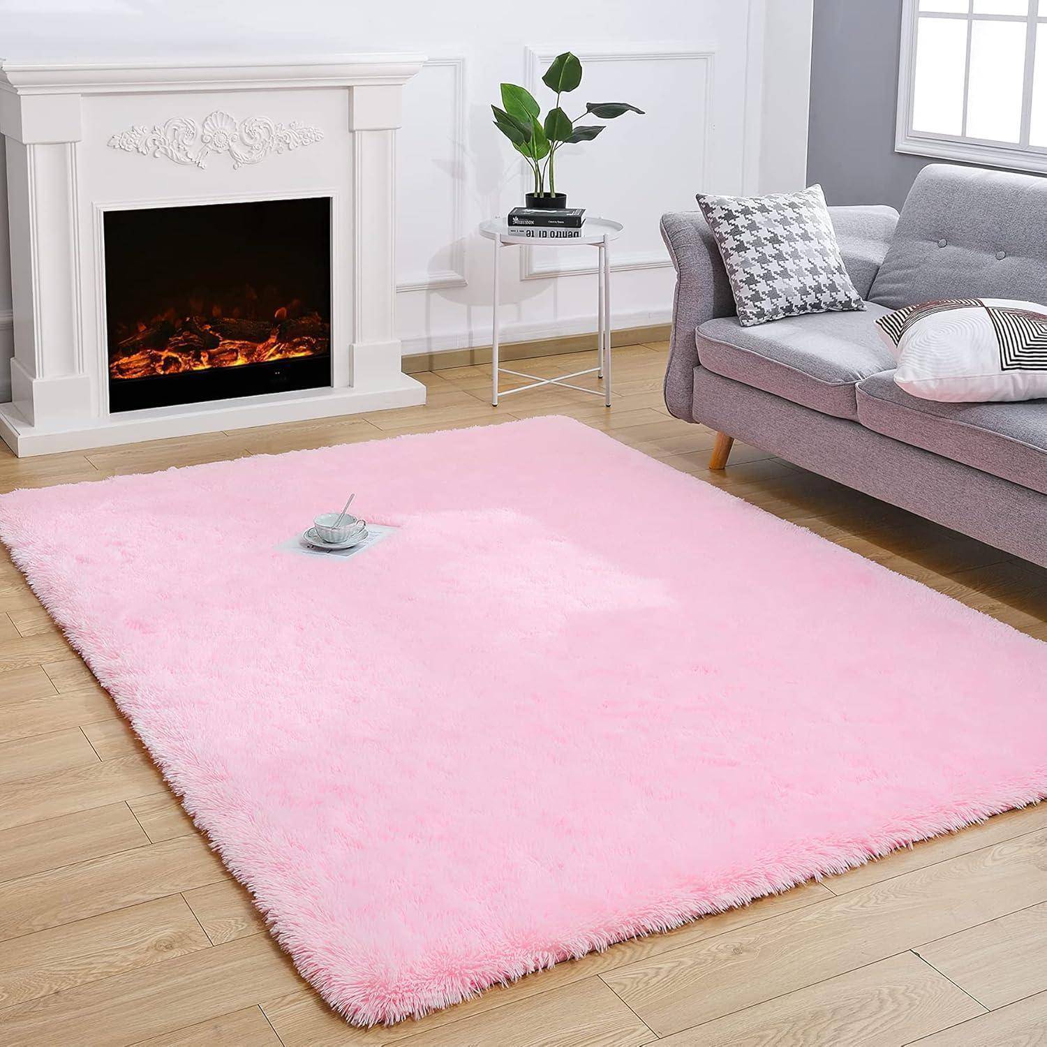 Teppich Hochflor Shaggy Wohnzimmer Schlafzimmer Rosa 160 x 230 cm