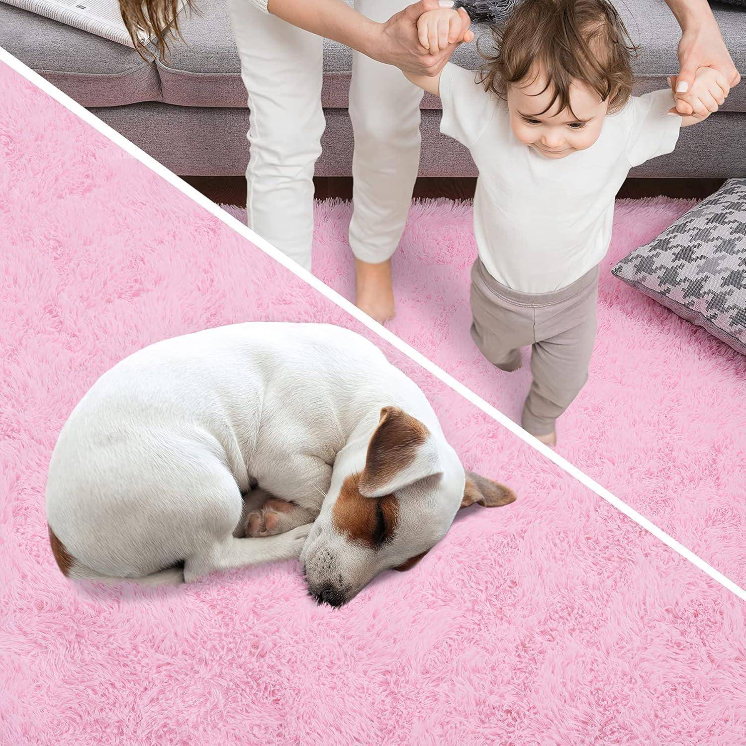 Teppich Hochflor Shaggy Wohnzimmer Schlafzimmer Rosa 160 x 230 cm