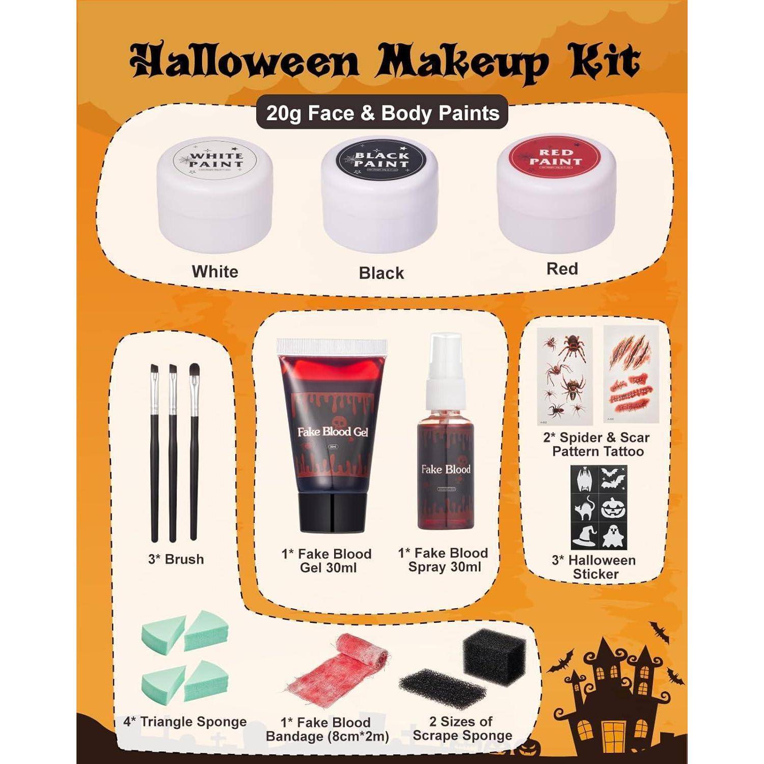 Schminke Halloween Kunstblut Facepaint Zombies Vampire 18 Stück