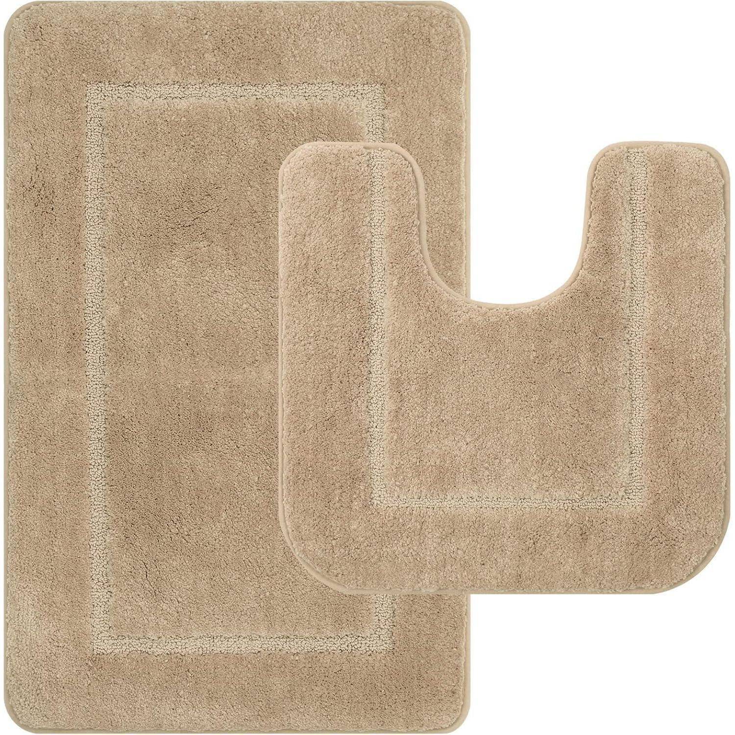 Badematten Set 2 Badteppich WC Vorleger Beige 53 x 86 cm+50 x 50 cm