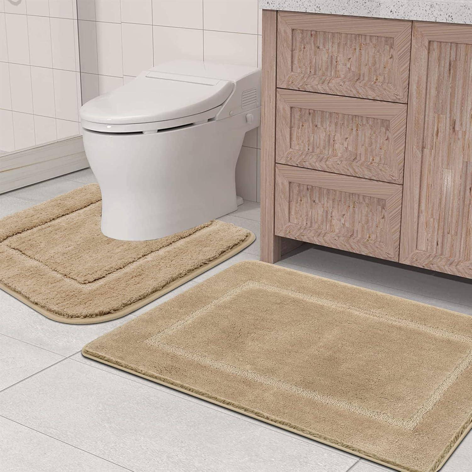 Badematten Set 2 Badteppich WC Vorleger Beige 53 x 86 cm+50 x 50 cm