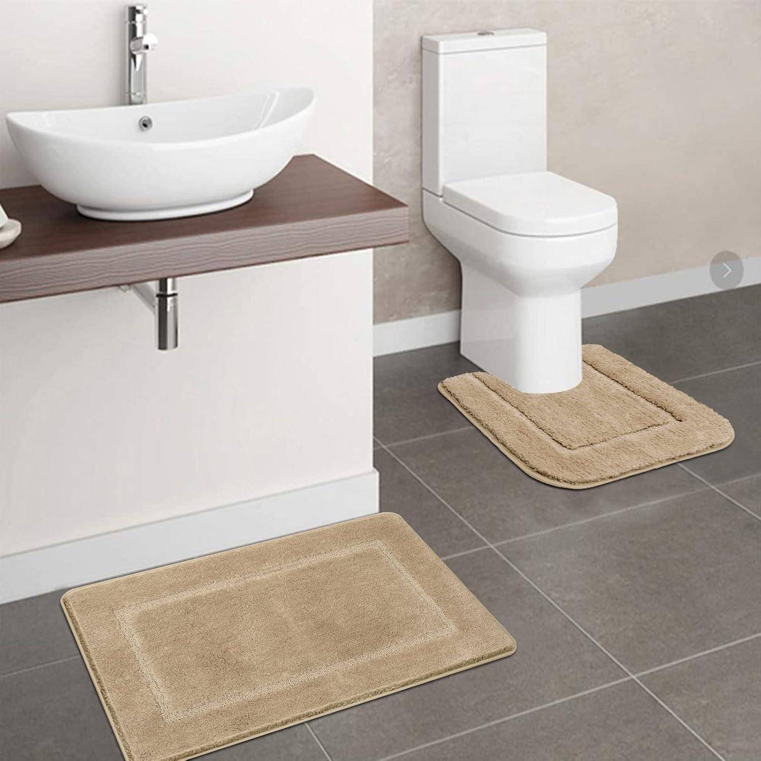 Badematten Set 2 Badteppich WC Vorleger Beige 53 x 86 cm+50 x 50 cm
