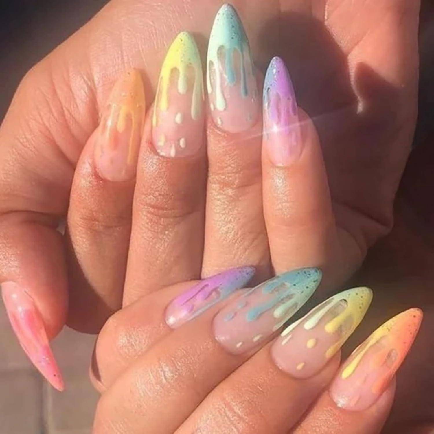 Künstliche Nägel 24 Stück Stiletto French rainbow&amp; Stiletto 1