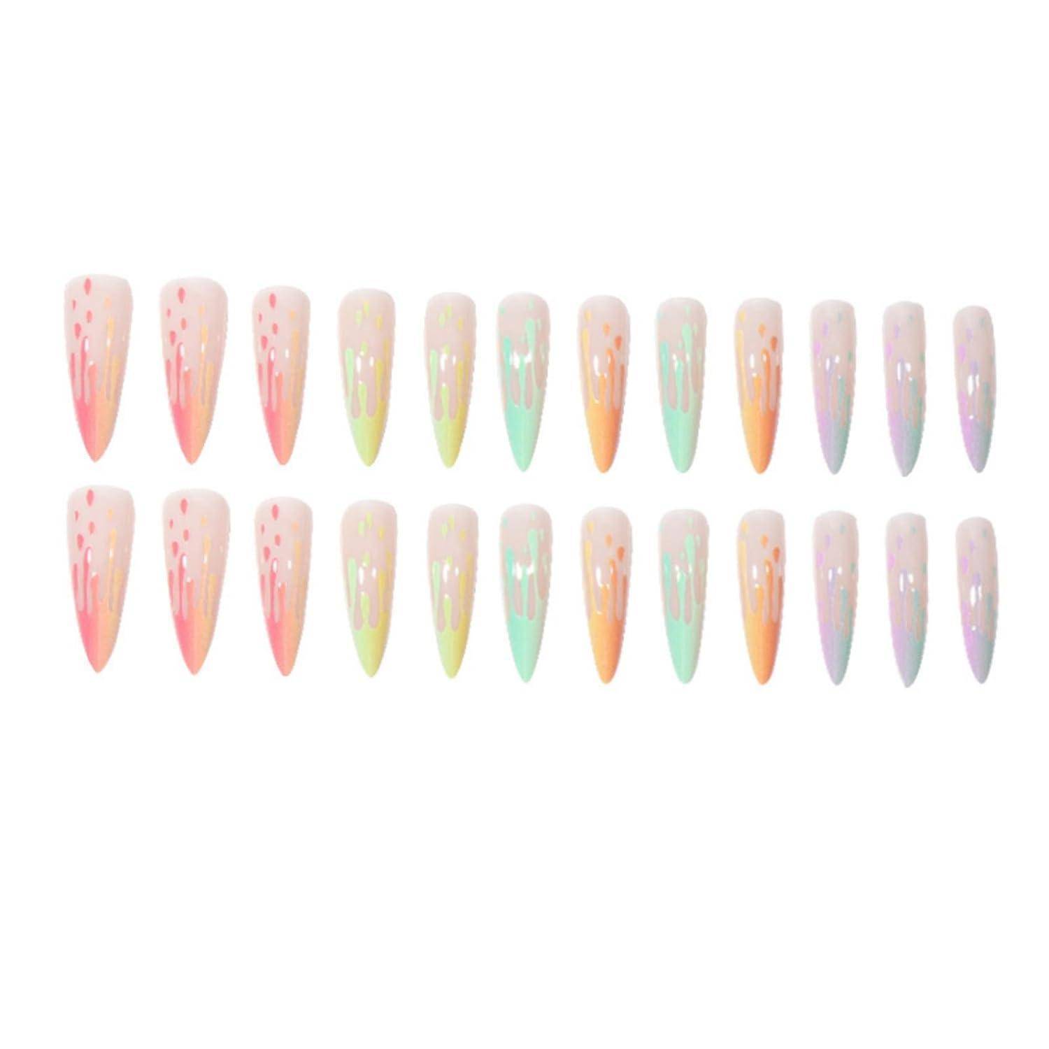 Künstliche Nägel 24 Stück Stiletto French rainbow&amp; Stiletto 1