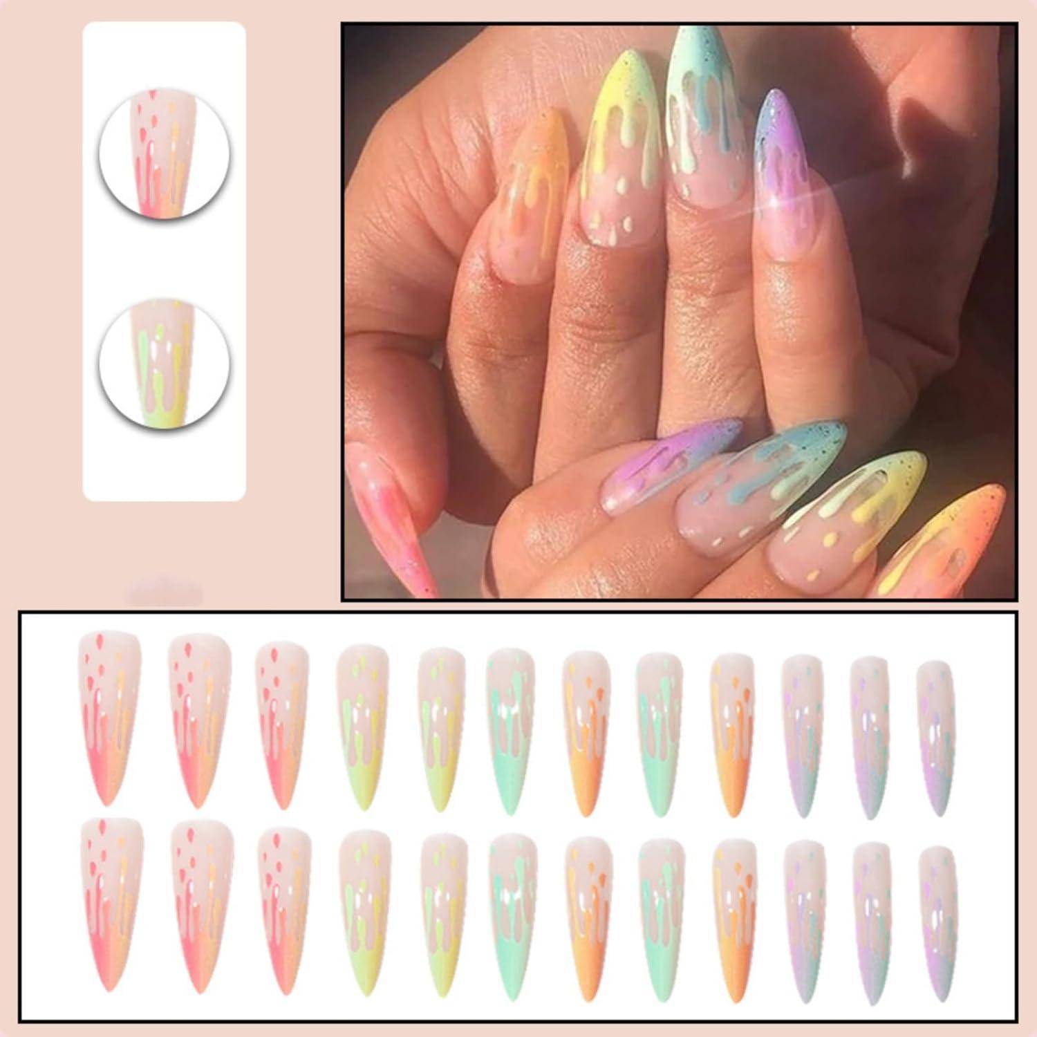 Künstliche Nägel 24 Stück Stiletto French rainbow&amp; Stiletto 1