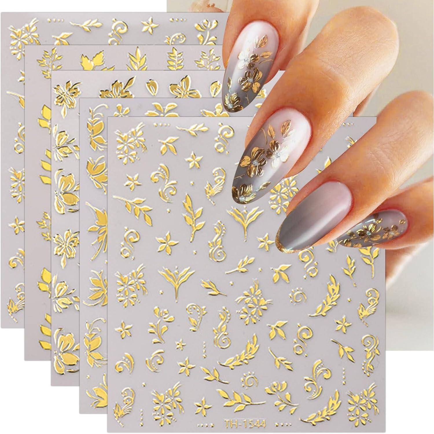 Nagelsticker goldene Blumen 8 Blatt selbstklebend