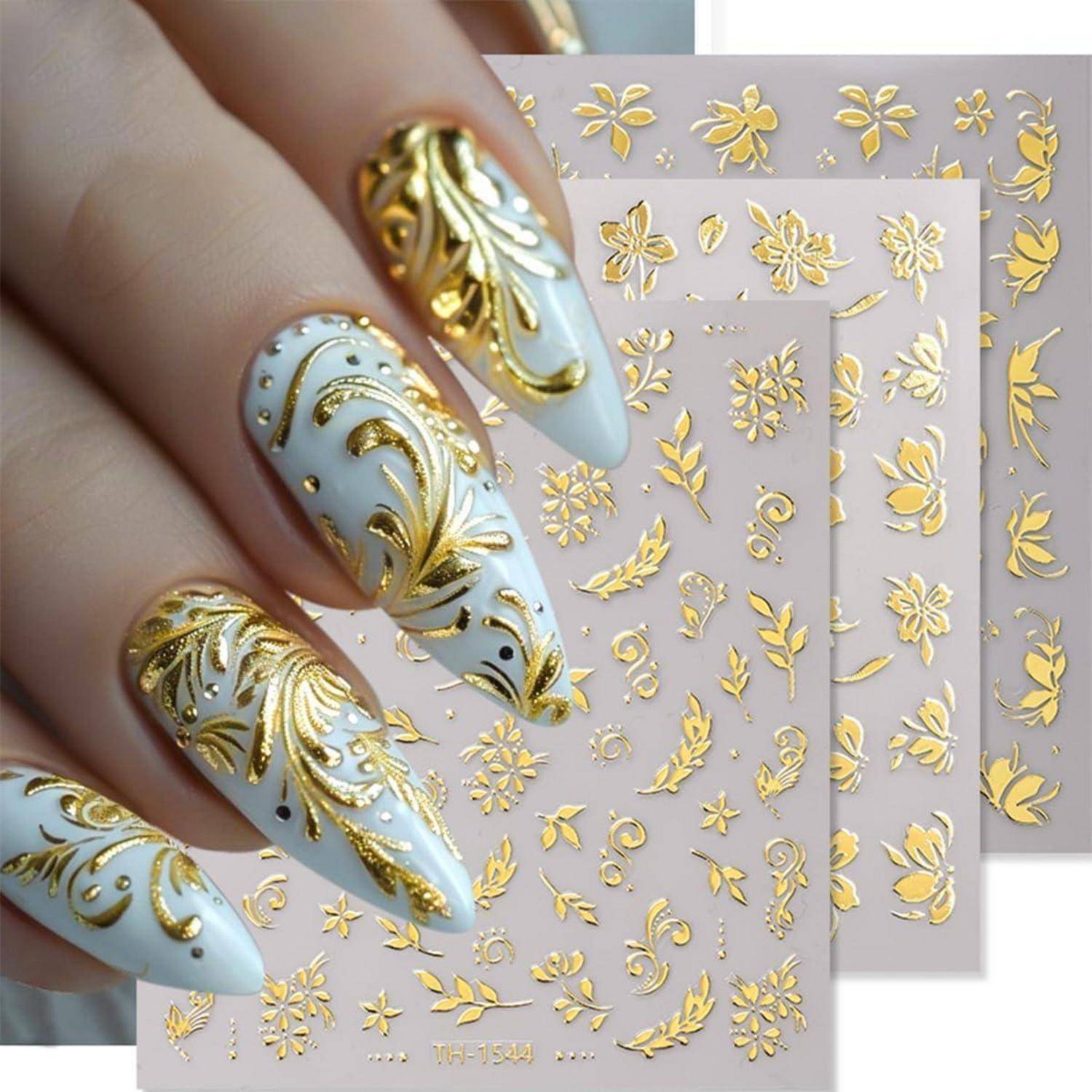 Nagelsticker goldene Blumen 8 Blatt selbstklebend