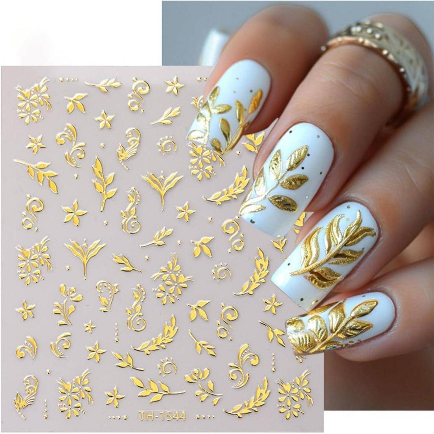 Nagelsticker goldene Blumen 8 Blatt selbstklebend