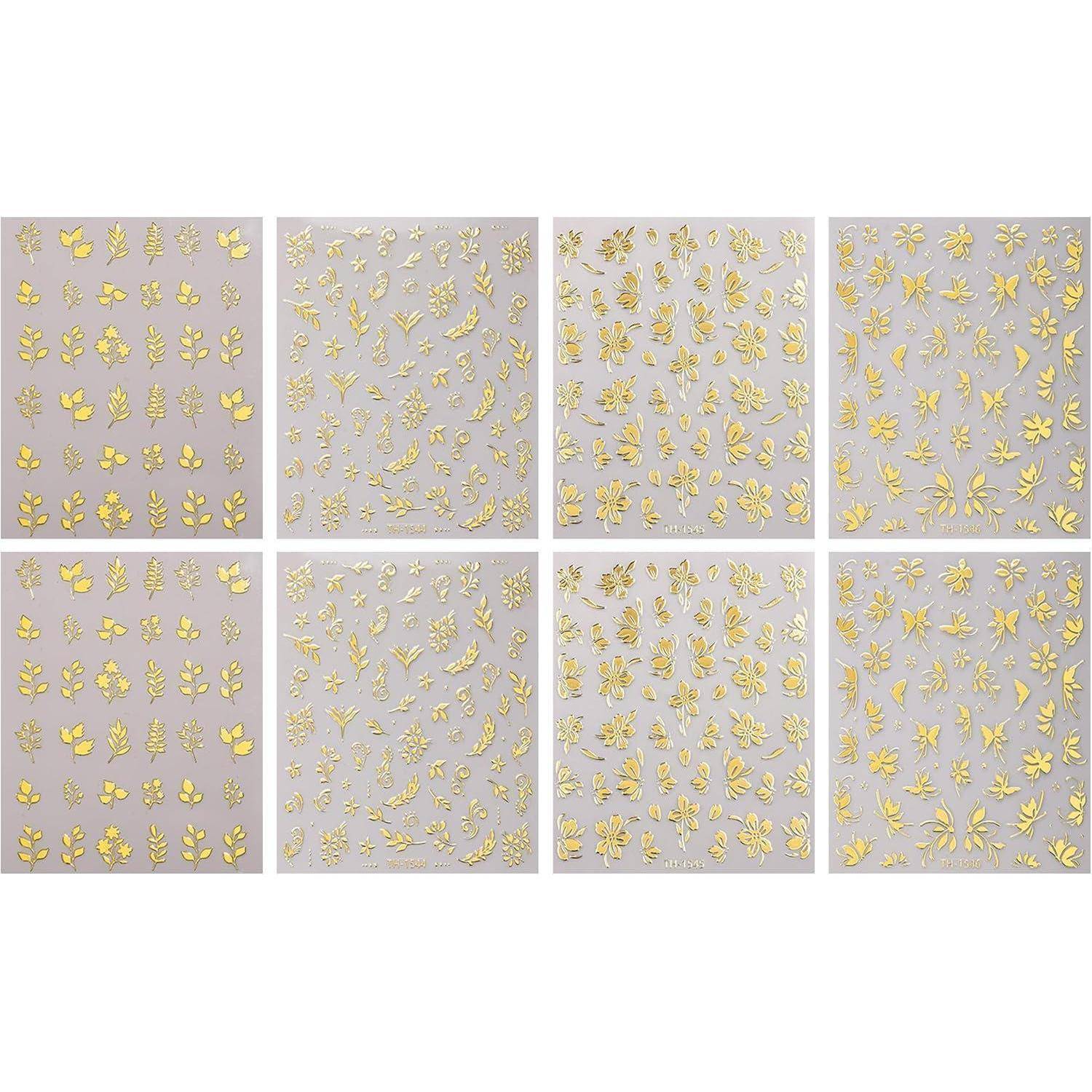 Nagelsticker goldene Blumen 8 Blatt selbstklebend
