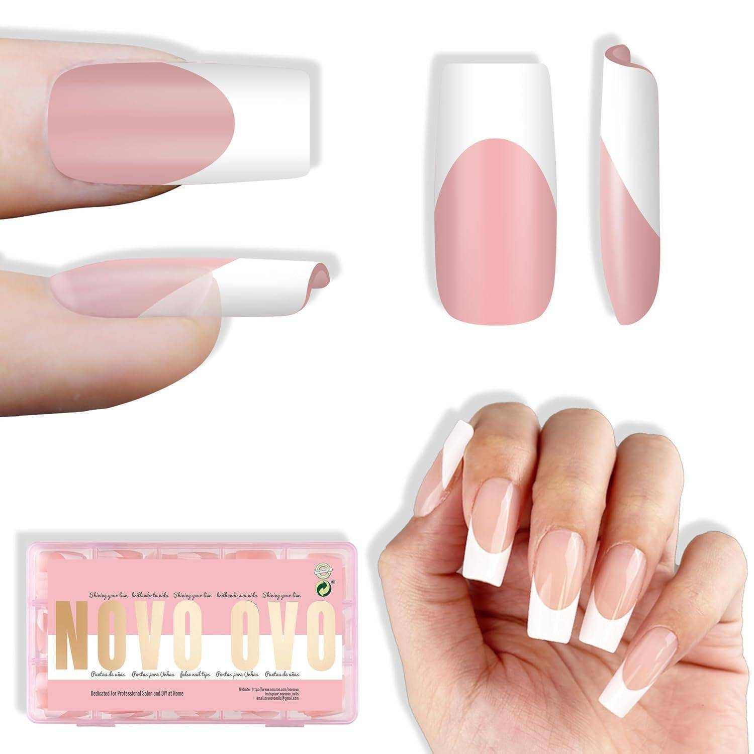 Nagelspitzen Acryl Medium Square White French Tip Baby Pink 240_EU