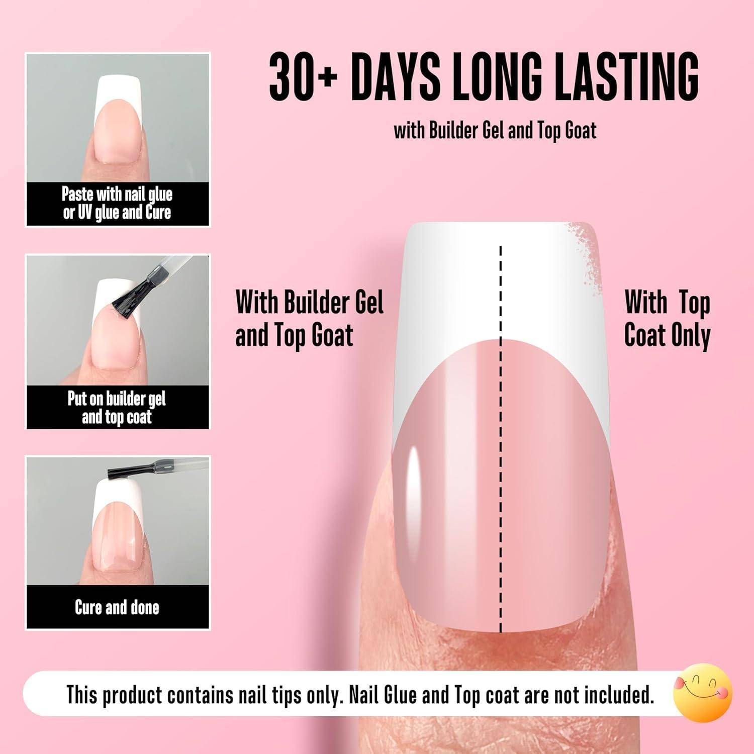 Nagelspitzen Acryl Medium Square White French Tip Baby Pink 240_EU