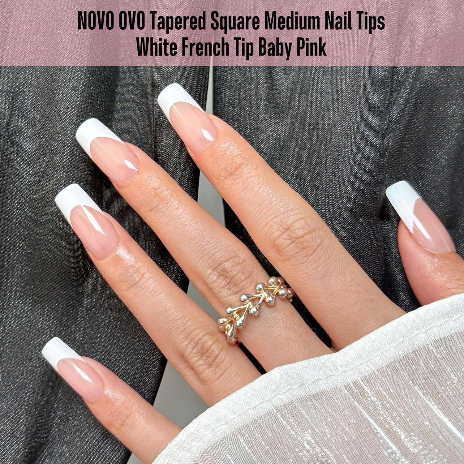 Nagelspitzen Acryl Medium Square White French Tip Baby Pink 240_EU