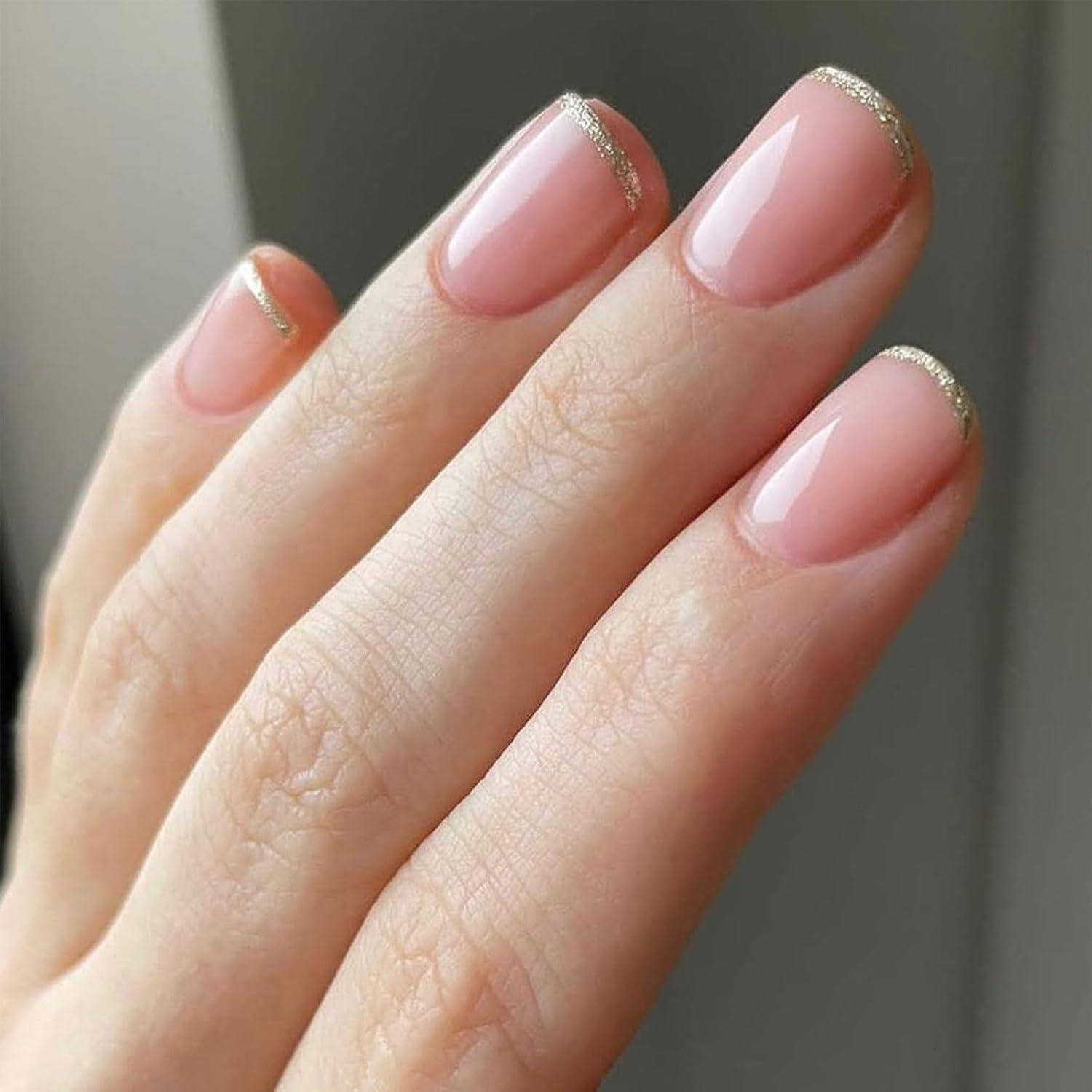 Kunstnägel 24er kurz quadratisch Press-On-Nägel rosa French Glitzer