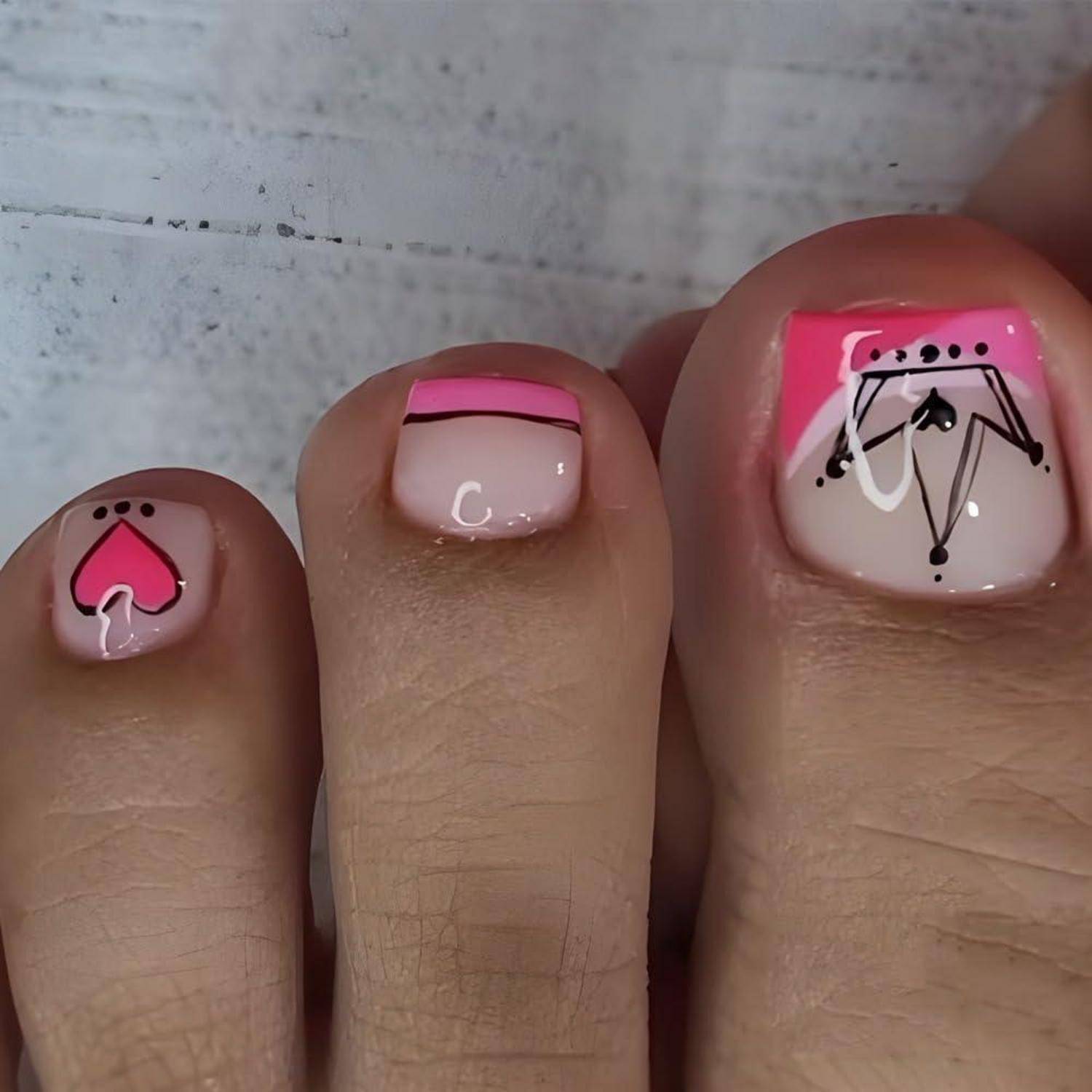 Falsche Zehennägel Aufkleben 12 Größen Nailart D-French 24pcs toenails