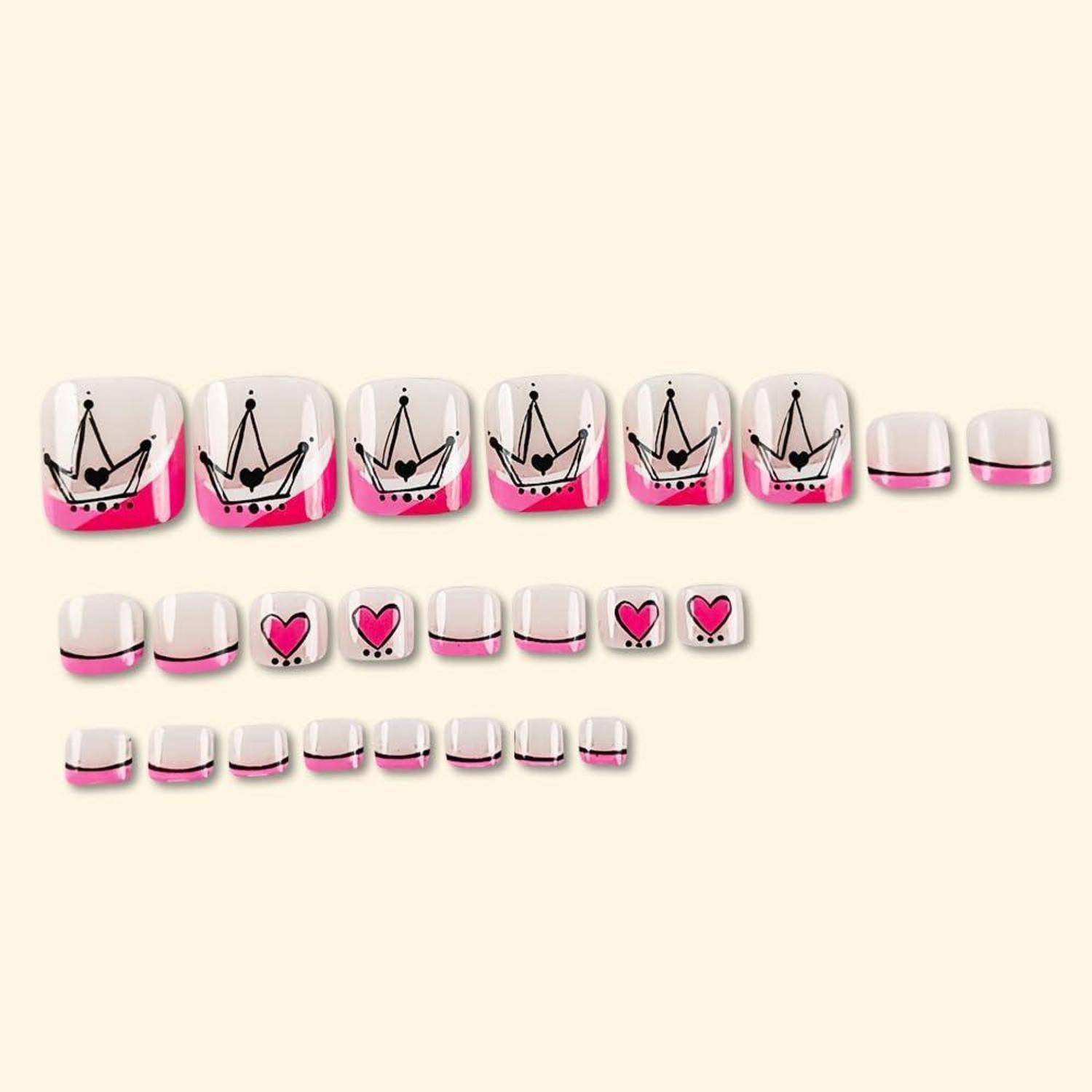 Falsche Zehennägel Aufkleben 12 Größen Nailart D-French 24pcs toenails