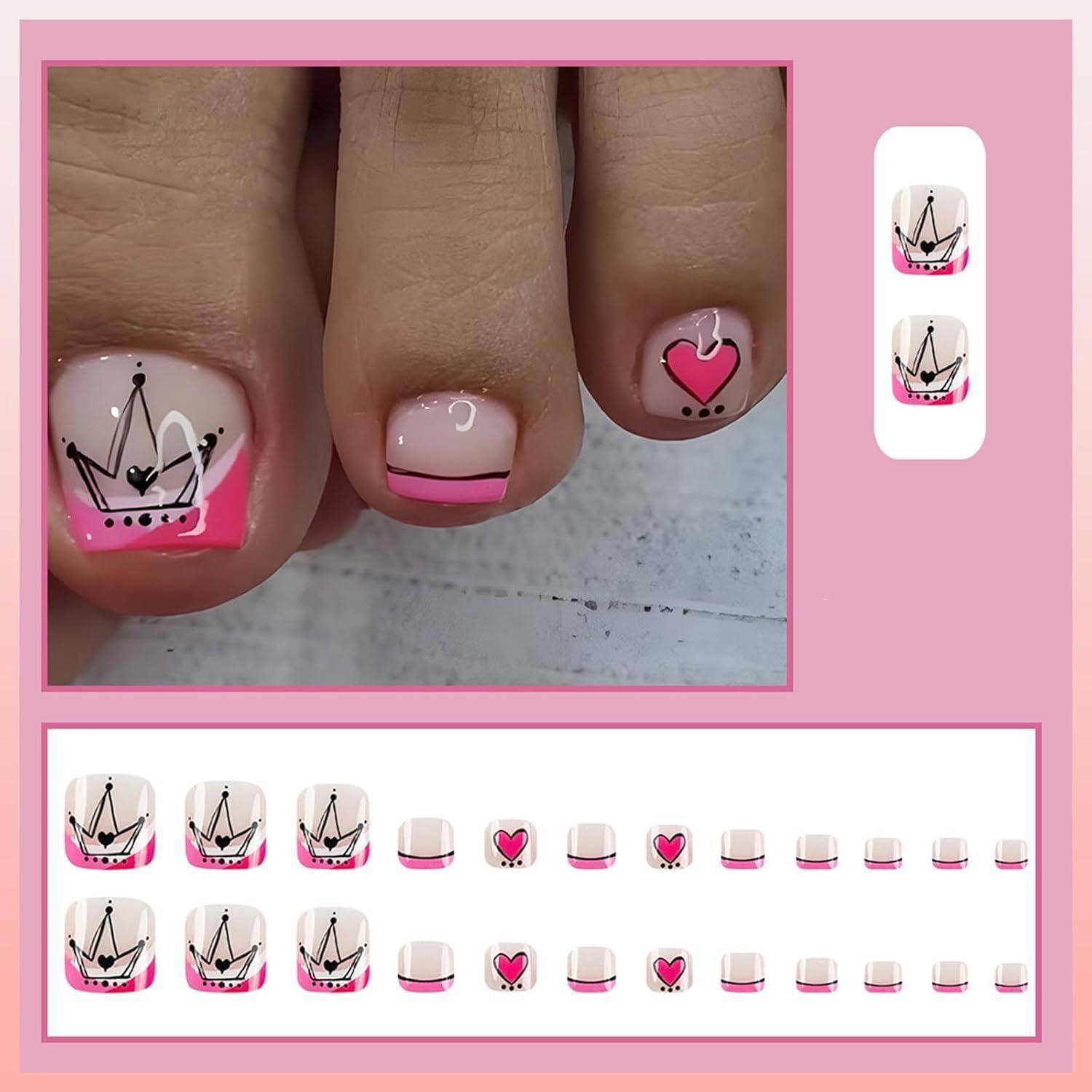 Falsche Zehennägel Aufkleben 12 Größen Nailart D-French 24pcs toenails