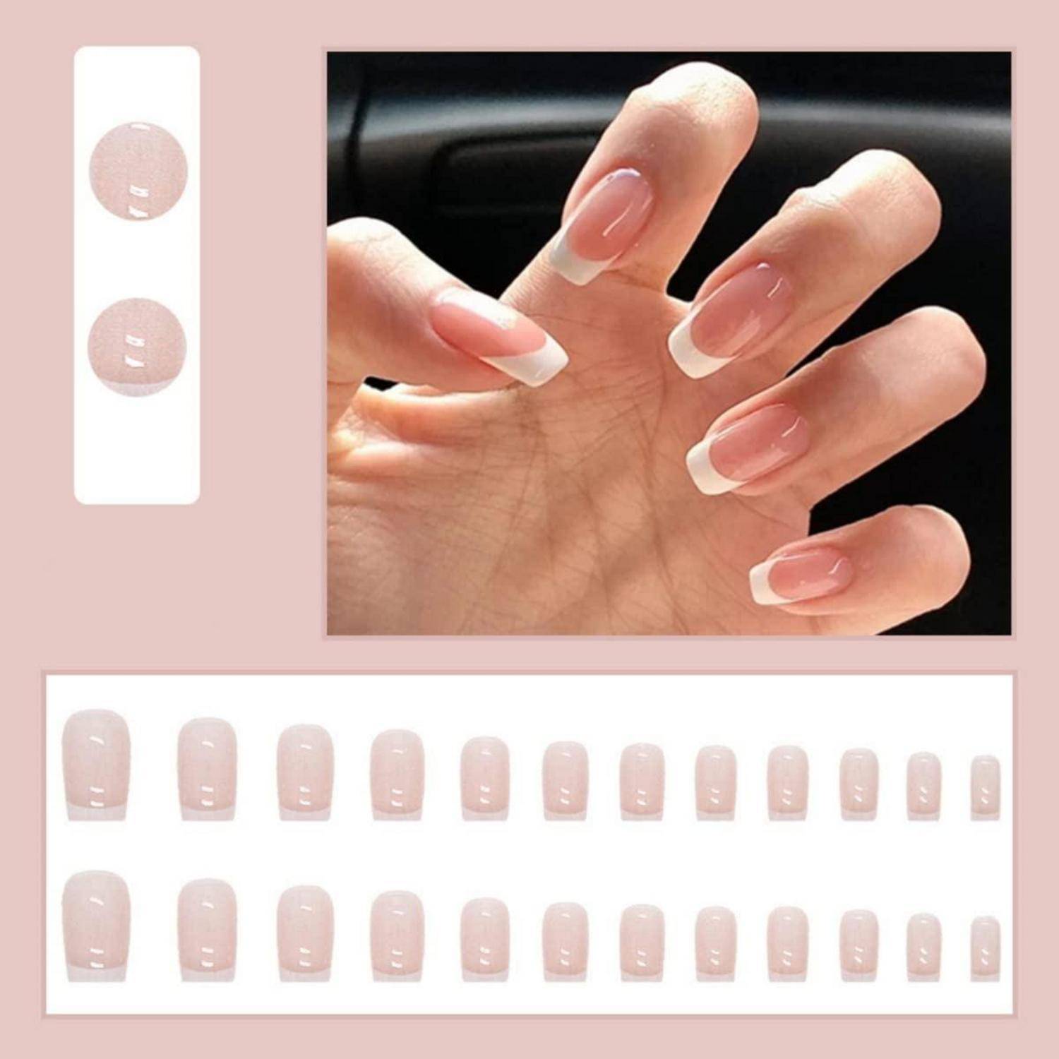 Nägel 24 Stück French Weiß Eckig Glossy Press On 12 white&amp;medium1