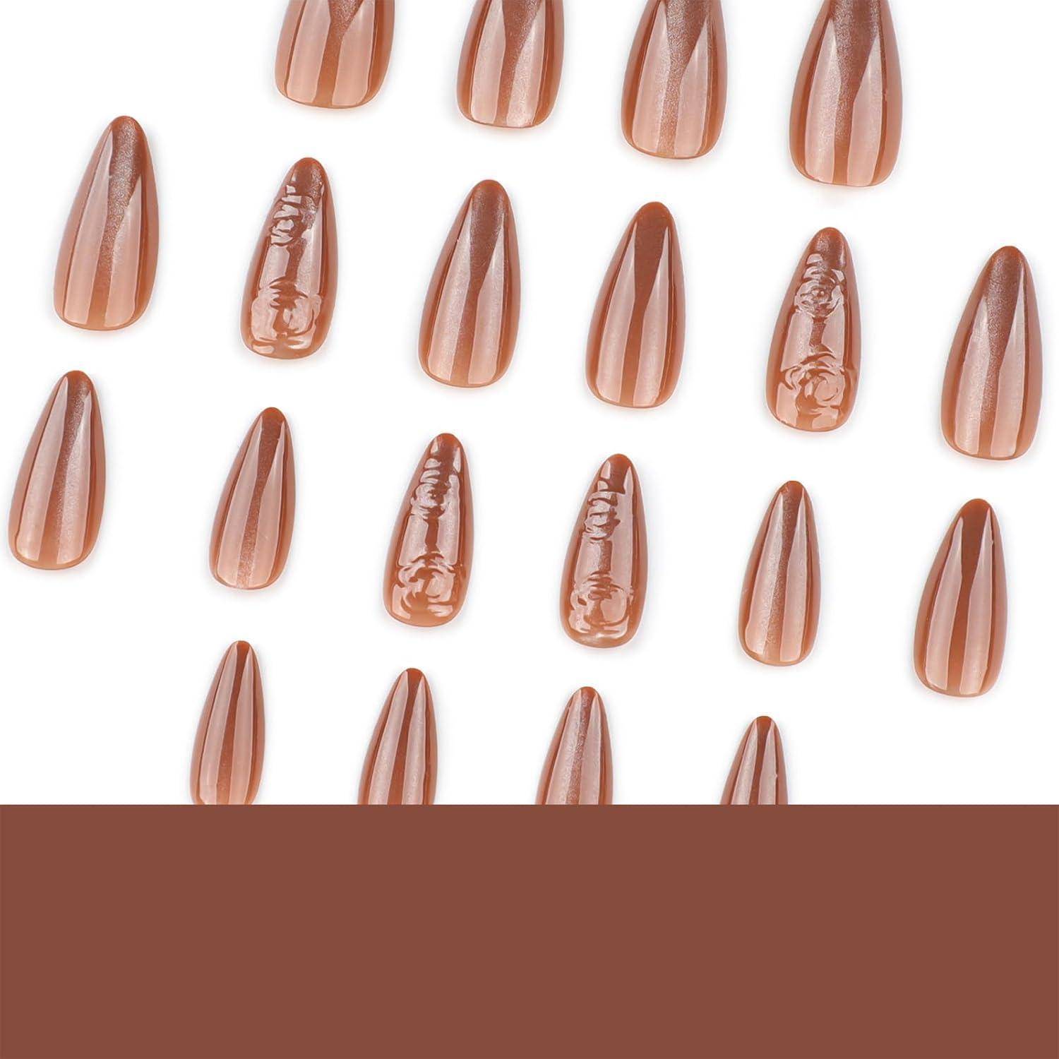 Kunstnägel 24er Set Almond Rosen Design mittellang glänzend Press On