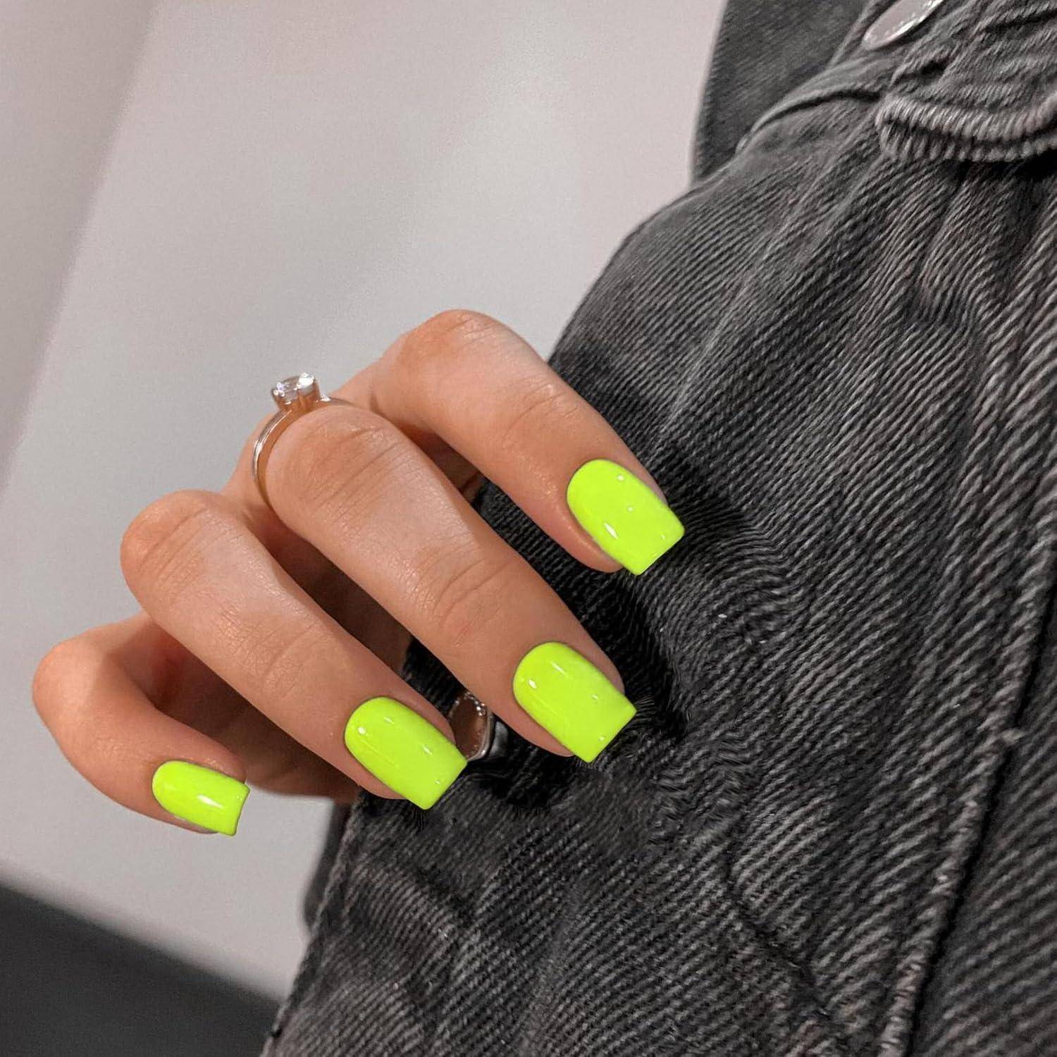 Künstliche Nägel Press On Kurz Eckig Acryl Full Cover 24 Neon Grün