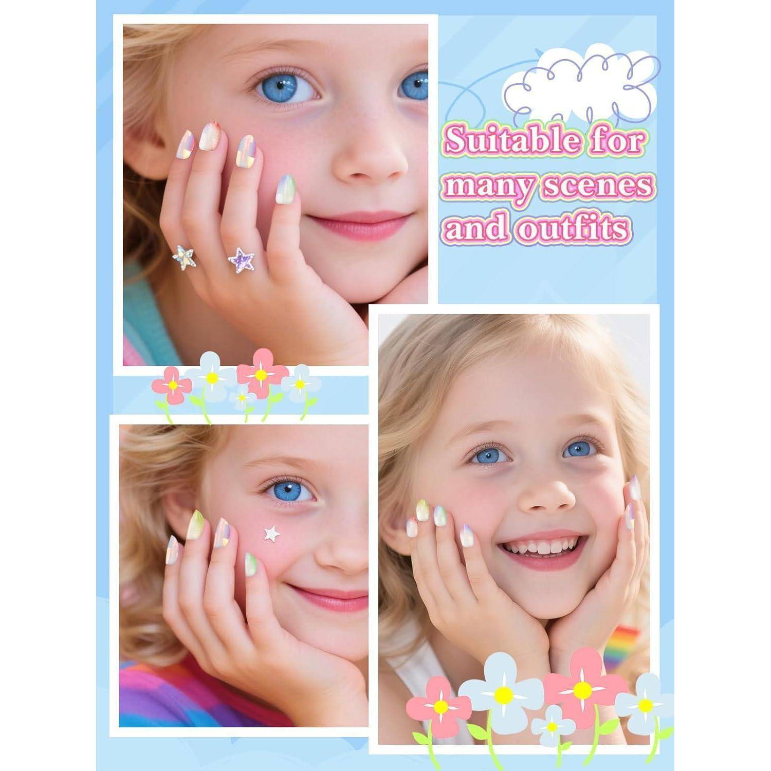 Falsche Nägel Kinder 24 Stück Presse Kits Mädchen Bunt