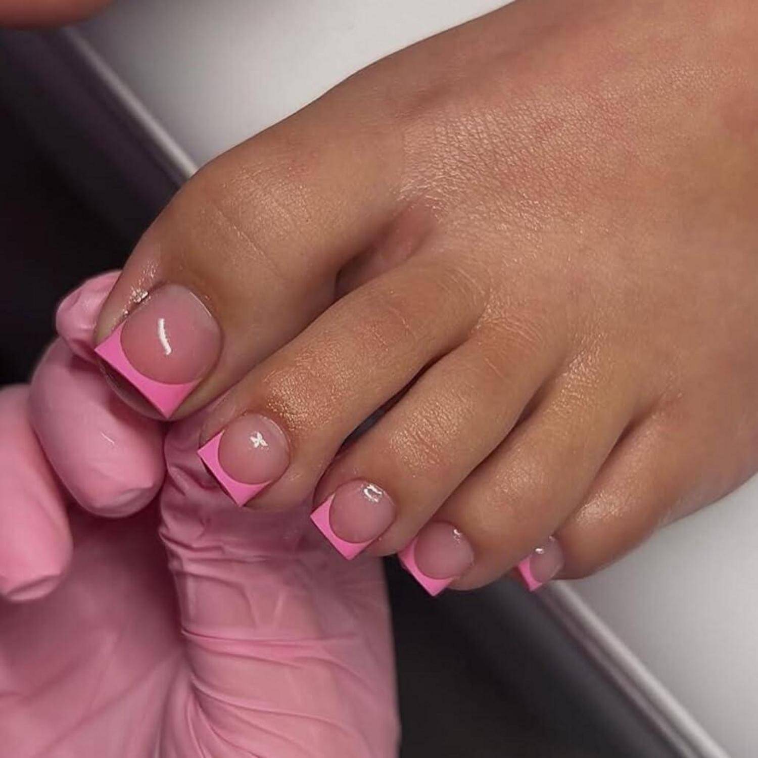 Zehennägel Acryl Press On Quadratisch Nude 30 Stück French Heiß Rosa