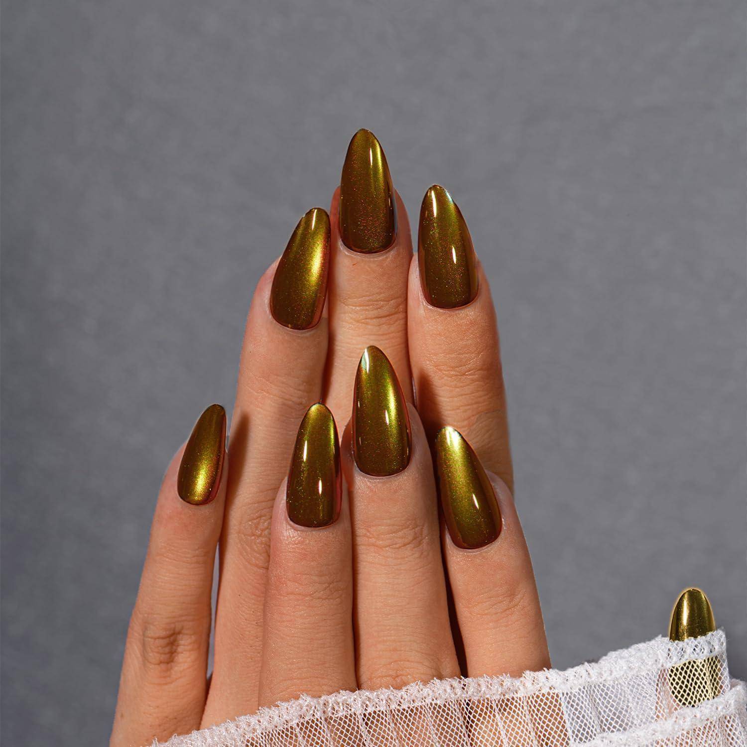 Fingernägel Press On Cat Eye Glitzer Kleber Mandel Acryl Schwarz Gold