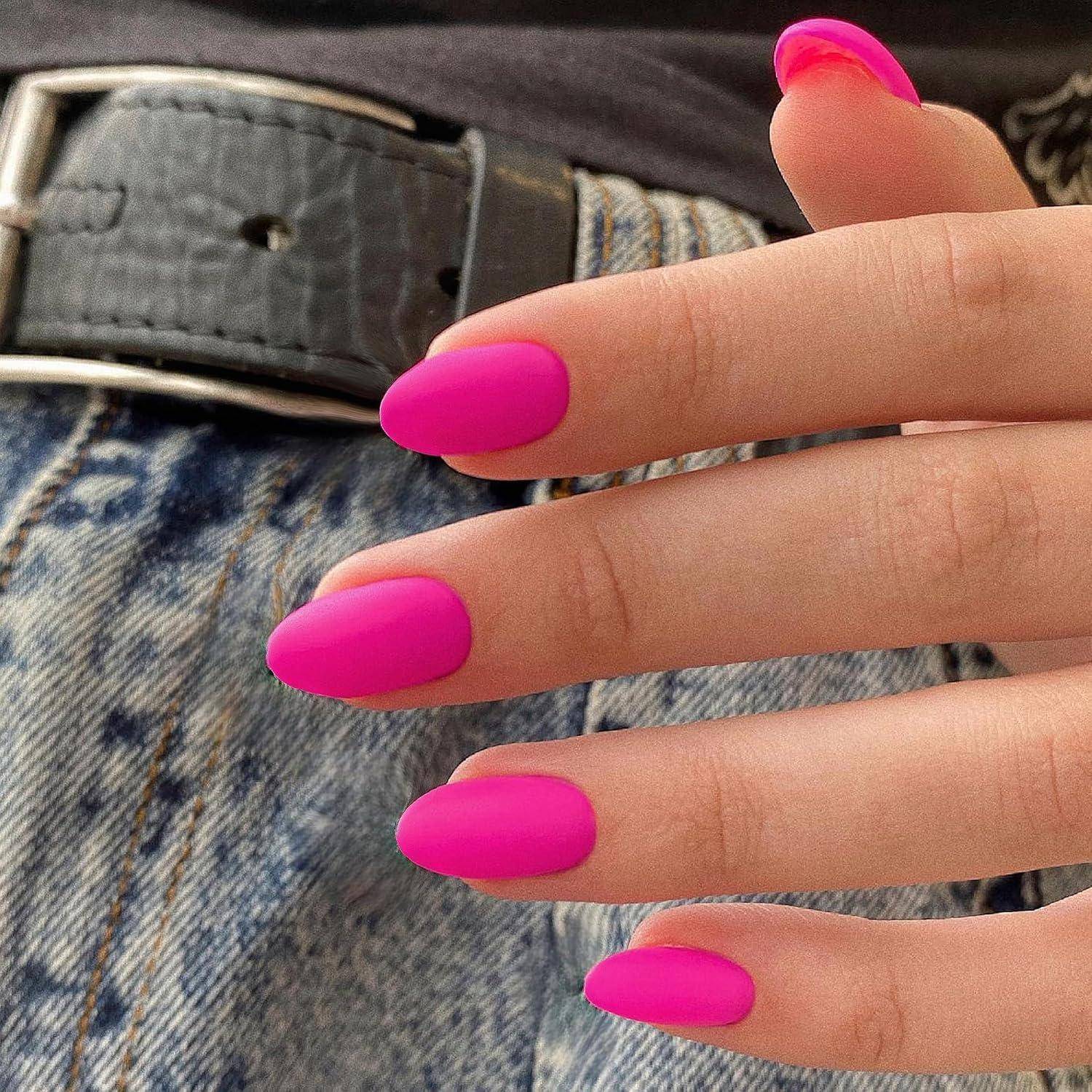 Kunstnägel PressOn Acryl Kurz Rund Mandel 24Stück Matt Heiß Rosa