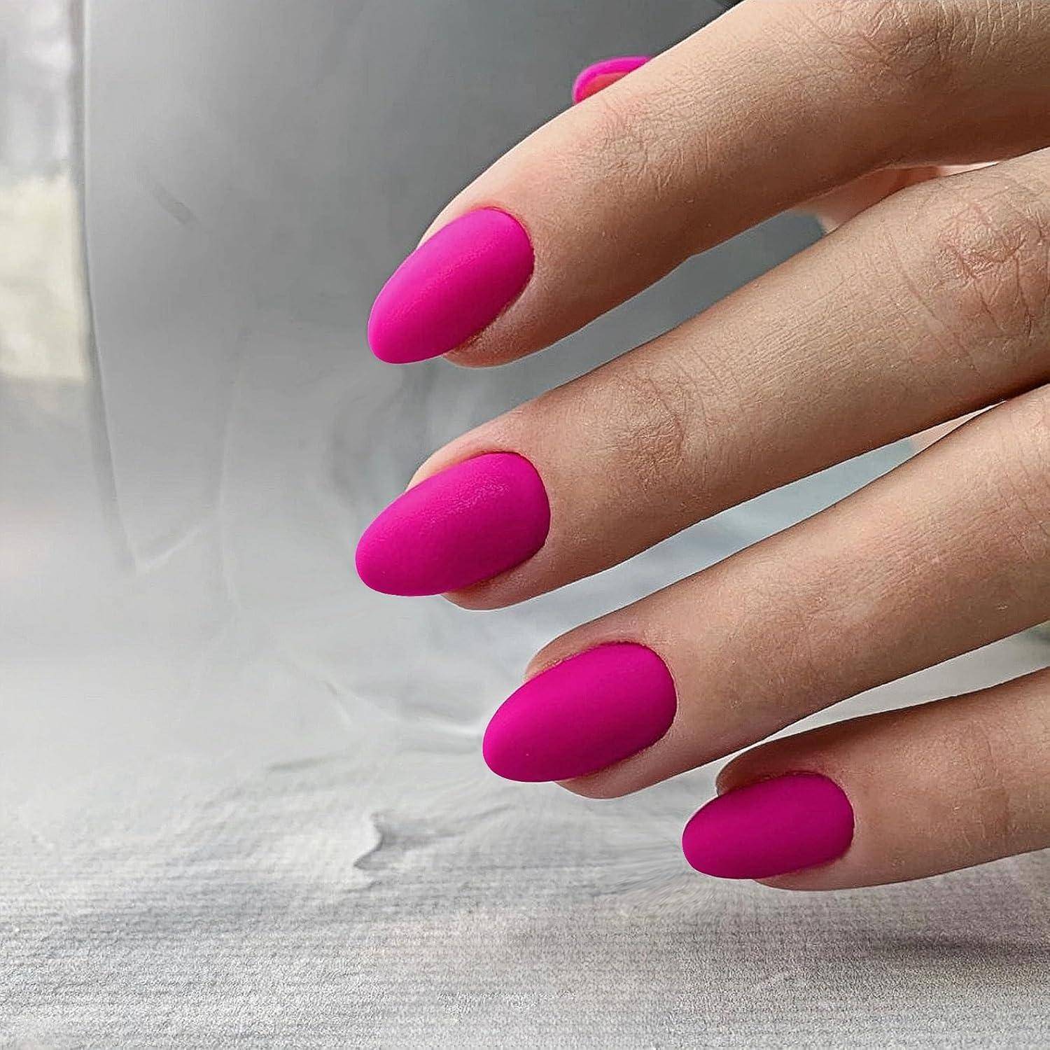 Kunstnägel PressOn Acryl Kurz Rund Mandel 24Stück Matt Heiß Rosa