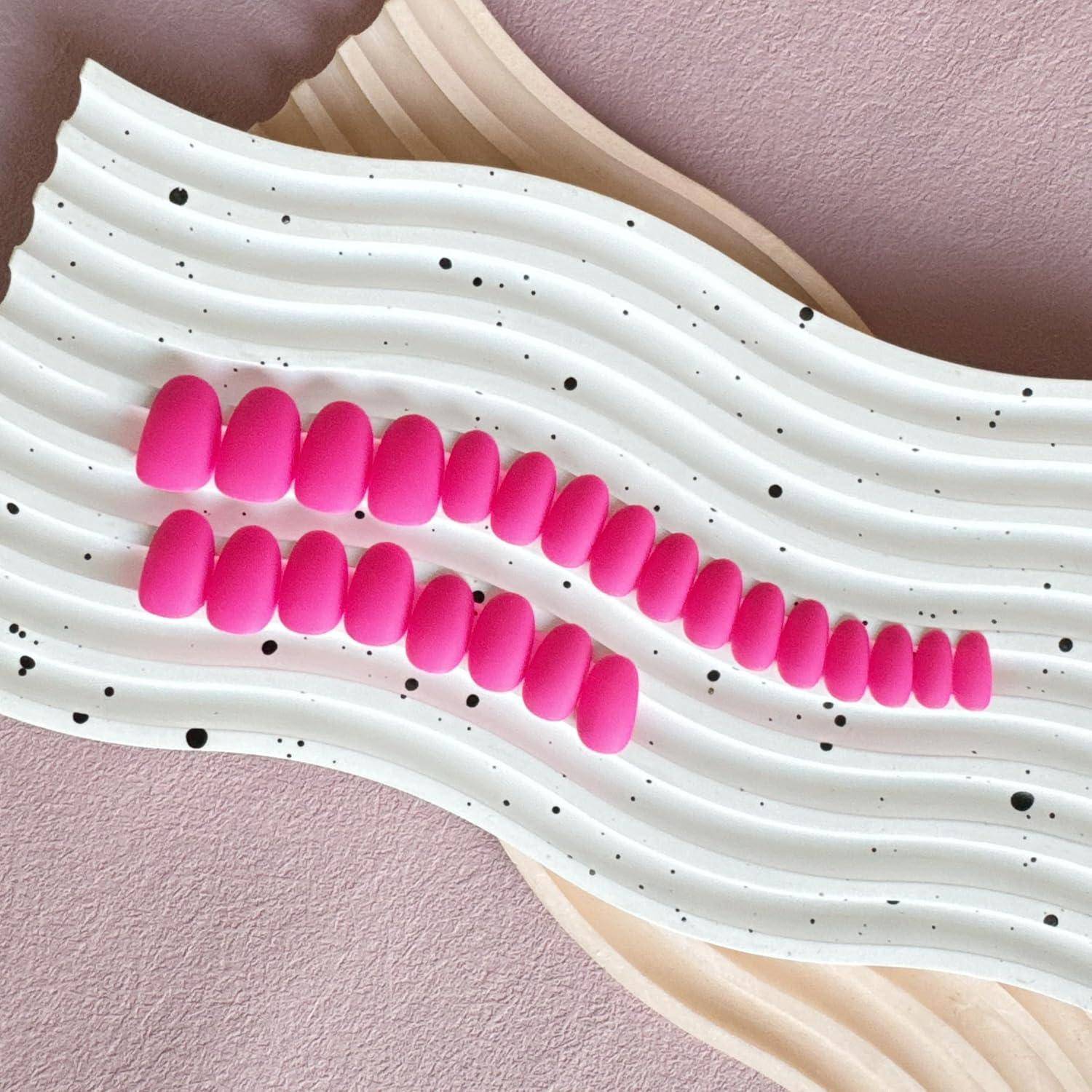 Kunstnägel PressOn Acryl Kurz Rund Mandel 24Stück Matt Heiß Rosa