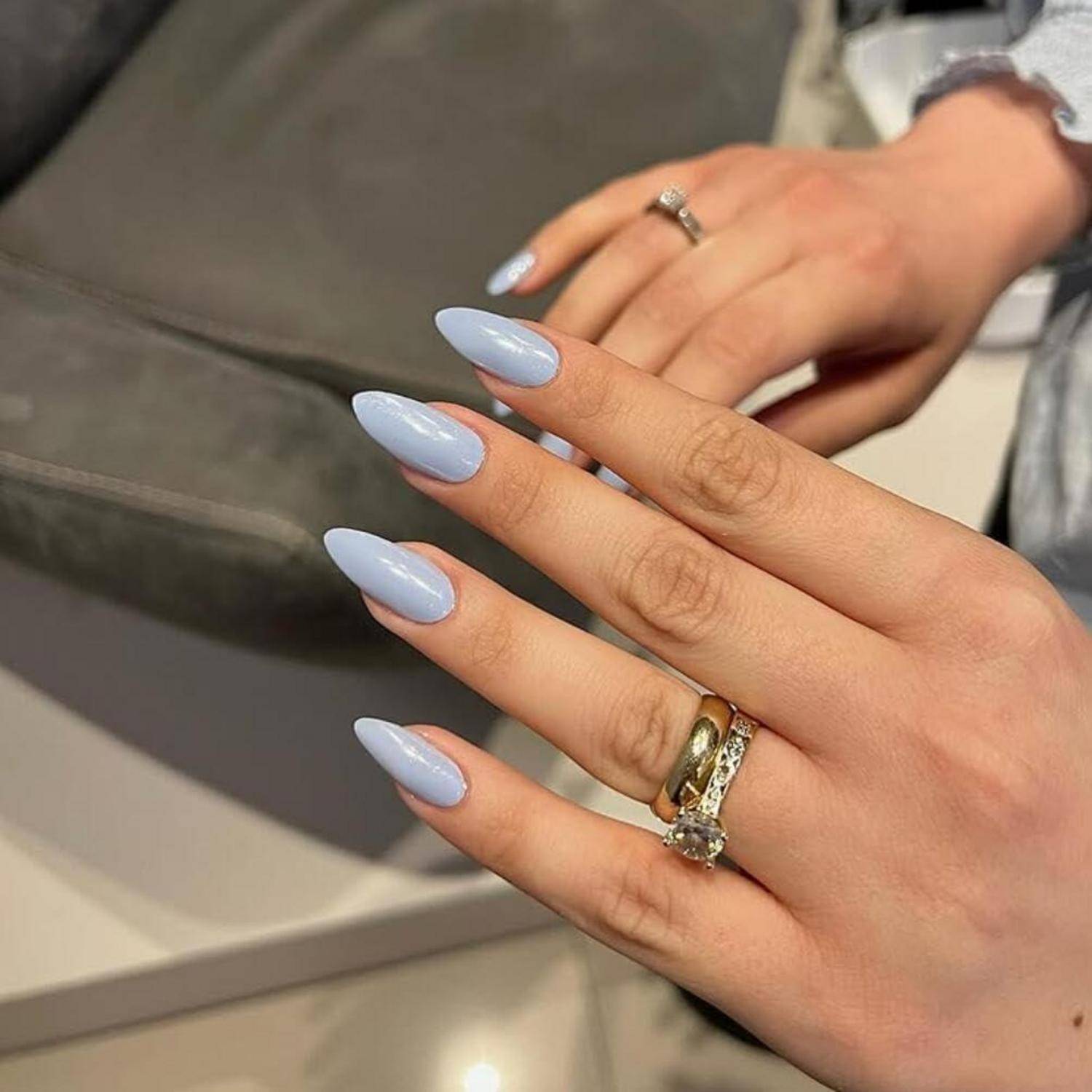 Nägel PressOn Acryl Glitzer Pastell Mandel 24Stück Glasiert Baby Blau