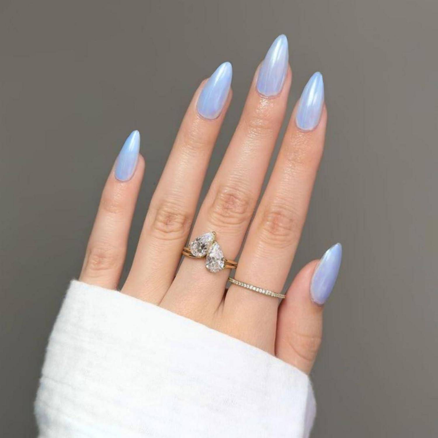 Nägel PressOn Acryl Glitzer Pastell Mandel 24Stück Glasiert Baby Blau