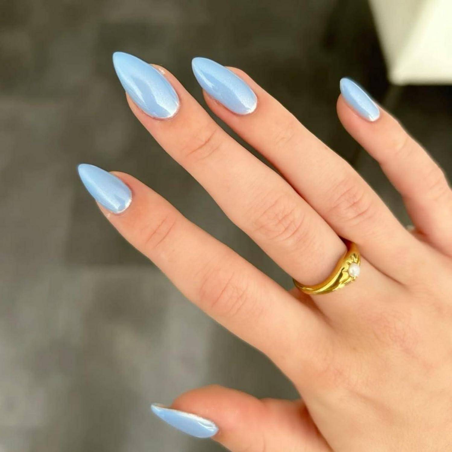 Nägel PressOn Acryl Glitzer Pastell Mandel 24Stück Glasiert Baby Blau