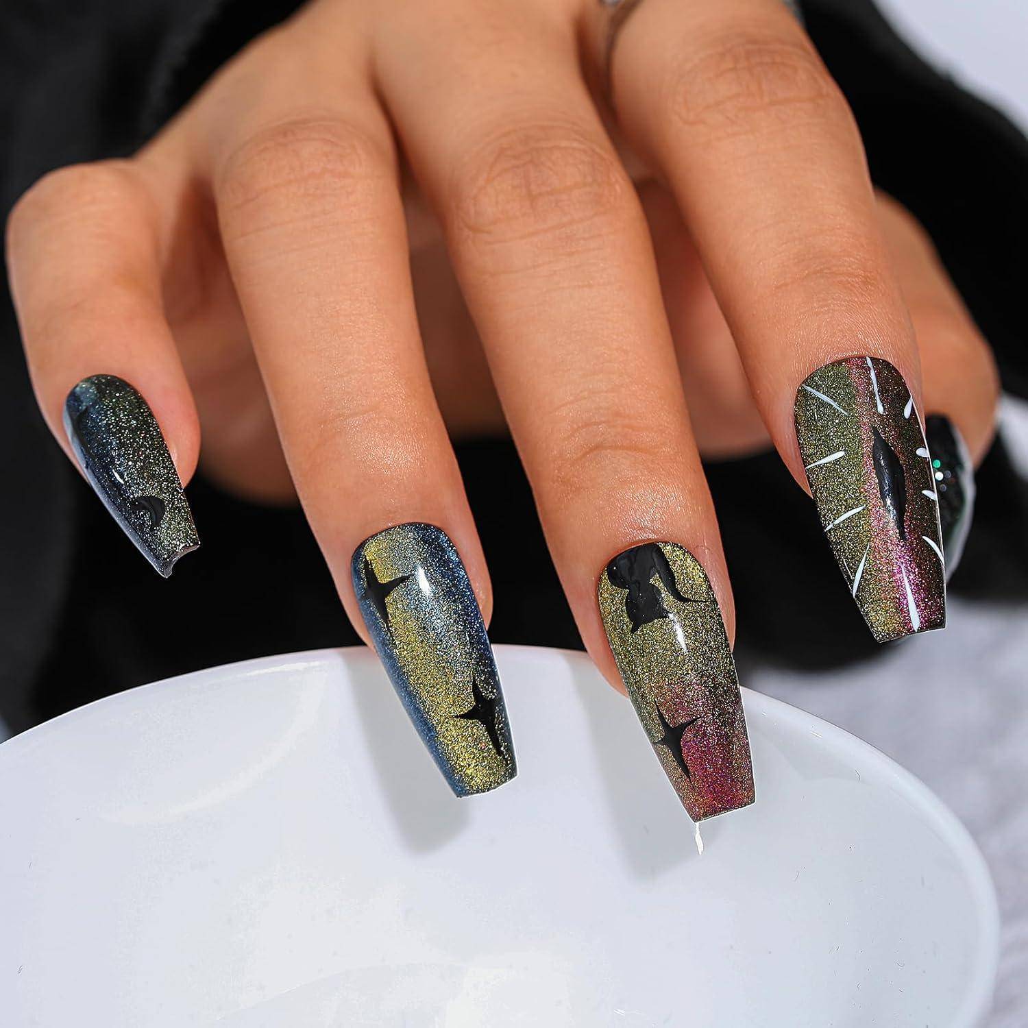 Falsche Nägel Acryl Sarg Katzenauge abnehmbar Halloween Y