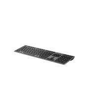 Eine schlichte, schwarze kabellose Tastatur mit Ziffernblock, die für komfortables Tippen und effiziente Dateneingabe entwickelt wurde.